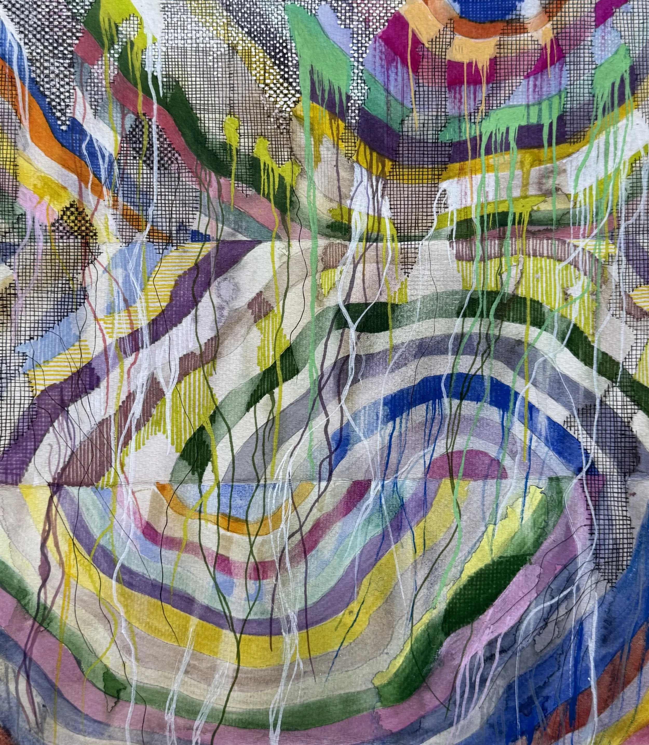 Ways of Wandering, 2026, 12" by 12" watercolor, acrylic and permanent marker on paper