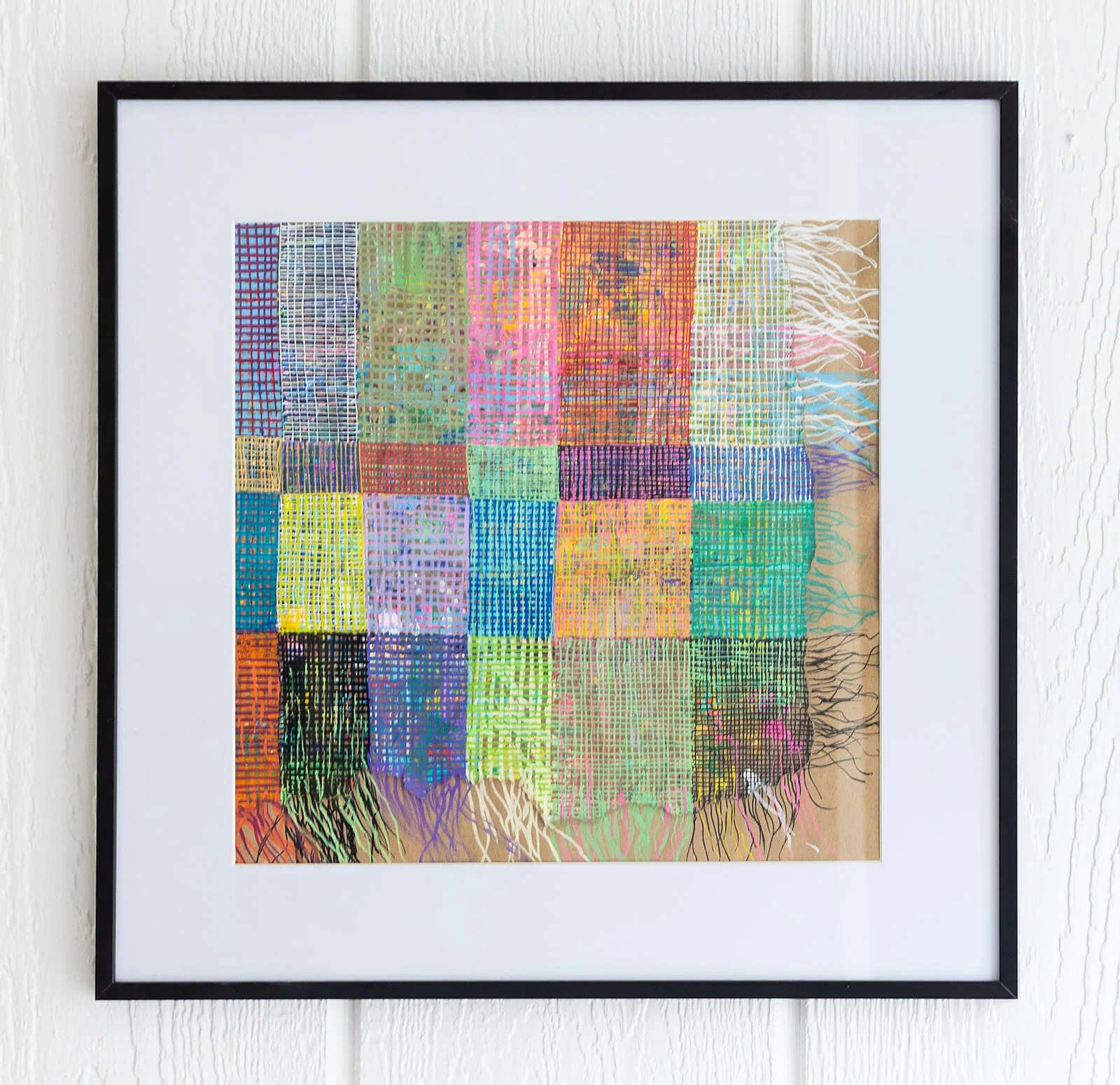 Rediscovered Joy, 2025, 16" by 16" acrylic on recycled paper bag (on display at Atelier Modern in Larchmont)