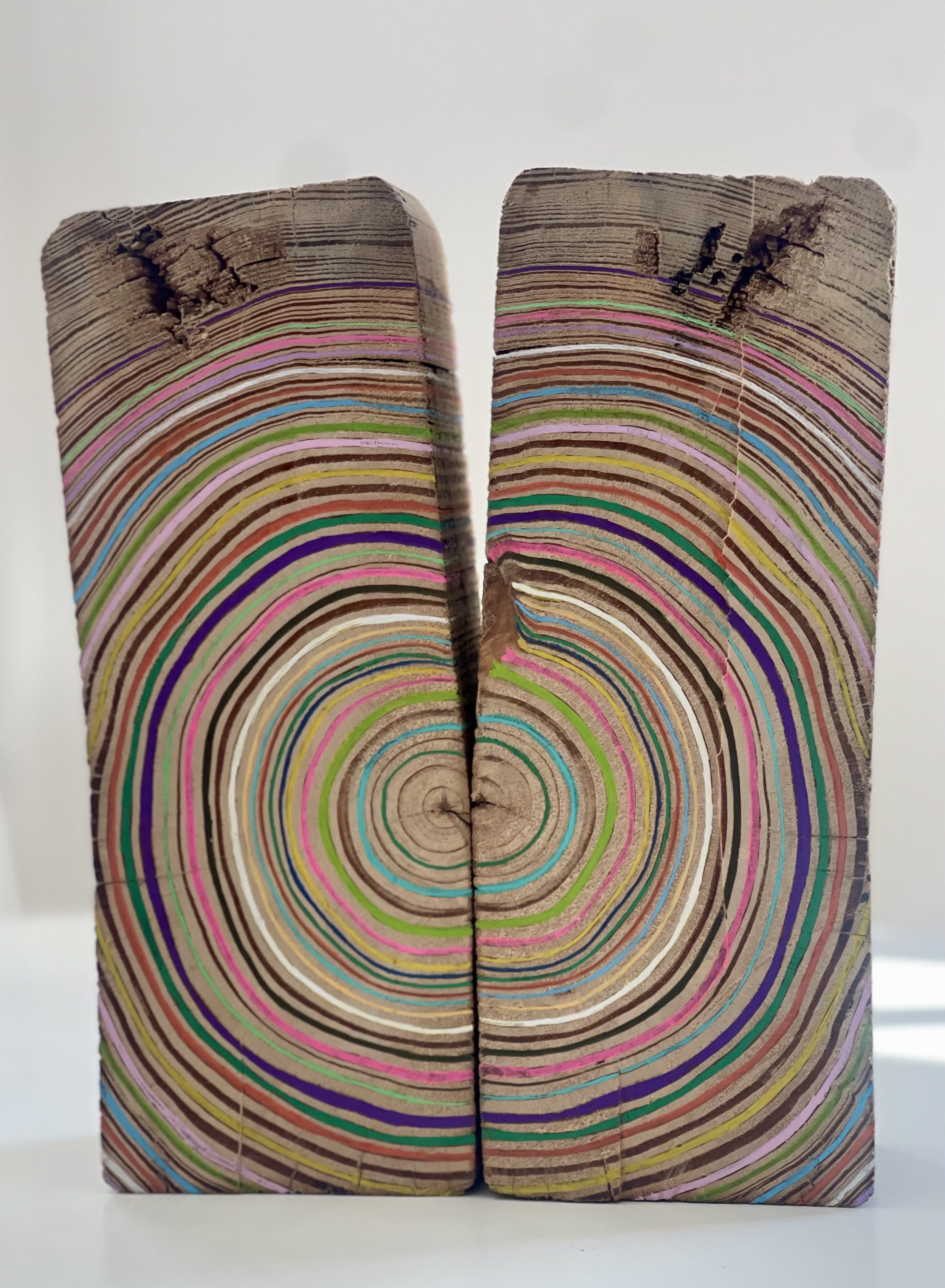 Broken Chord I, 2025, 8" by 10" acrylic on reclaimed wood beam