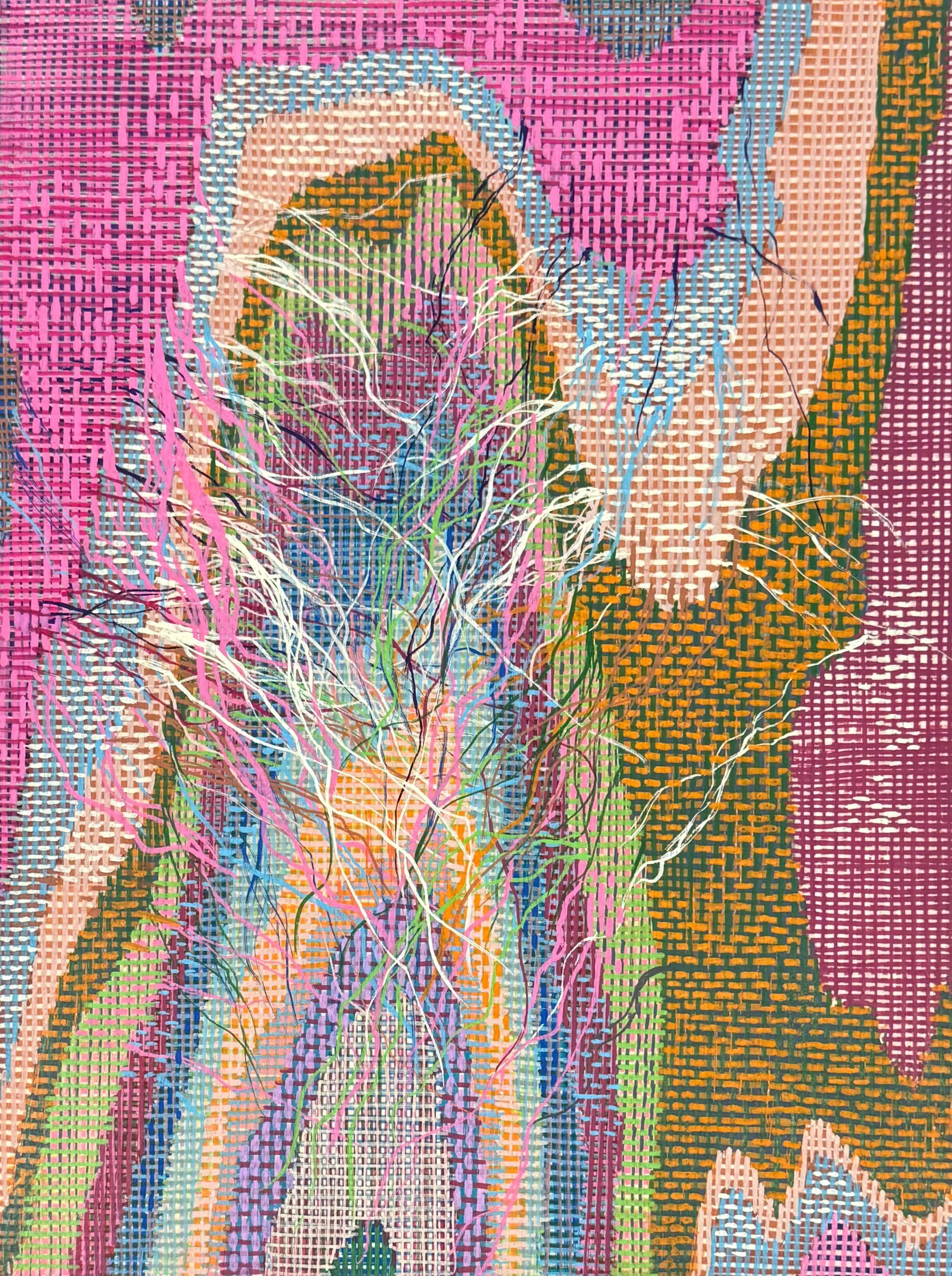 What Moves Through Her, 2026, 16" by 20" acrylic on wood panel (on display at Atelier Modern Larchmont)