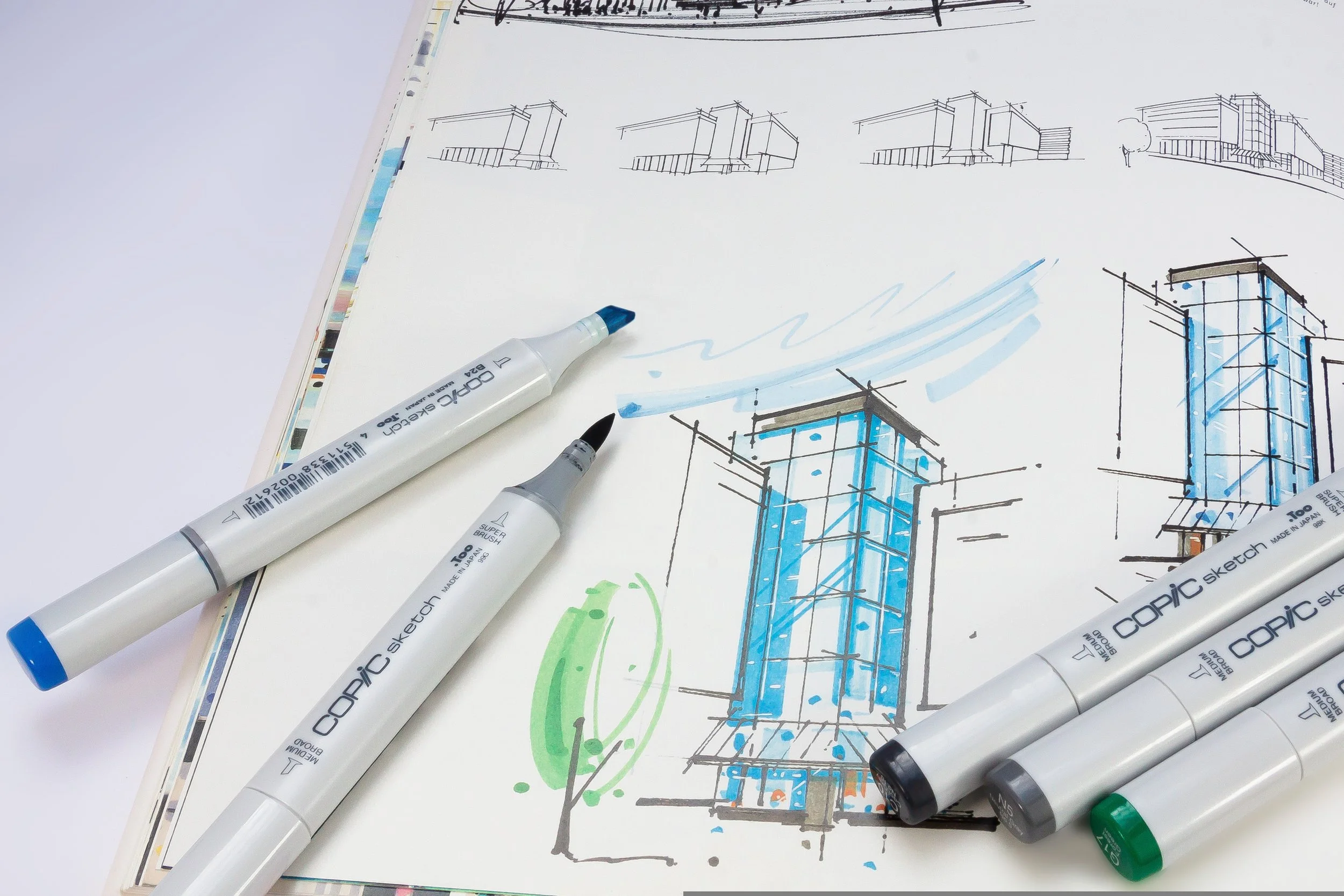 Highlighters on architectural plan
