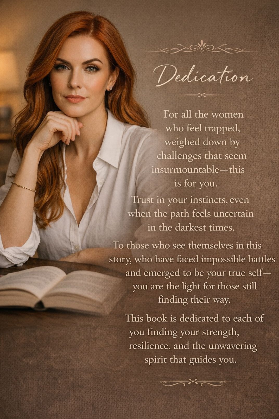 Natalie Ashwood has a dedication message for women who feel trapped: to trust your instincts in dark times. Finding your way, strength, resilience.