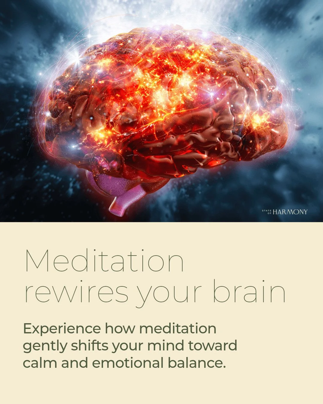 What actually happens in your brain during meditation?

Meditation isn't just about quieting the mind. It's about gently shifting how your brain works:

&bull; Activating deep areas linked to memory and emotion
&bull; Strengthening brain waves connec
