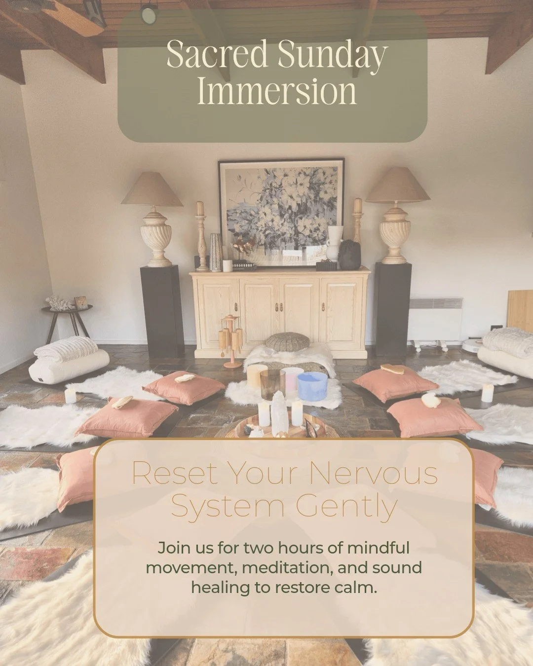 Feeling drained after a busy week?

Sacred Sunday is back. Sunday 8th February.

After the gentle return of our weekly classes, I'm so happy to be welcoming you into our first Sacred Sunday of the year.

Sacred Sunday is a two-hour immersion designed