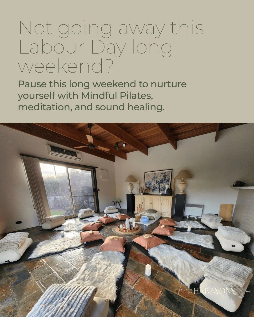 Not going away for the Labour Day long weekend?

Stay local. Slow down. Spend International Women's Day differently this year.

Join us in Glen Iris, Melbourne for a nourishing Sacred Sunday morning at State of Harmony.

This is your invitation to pa