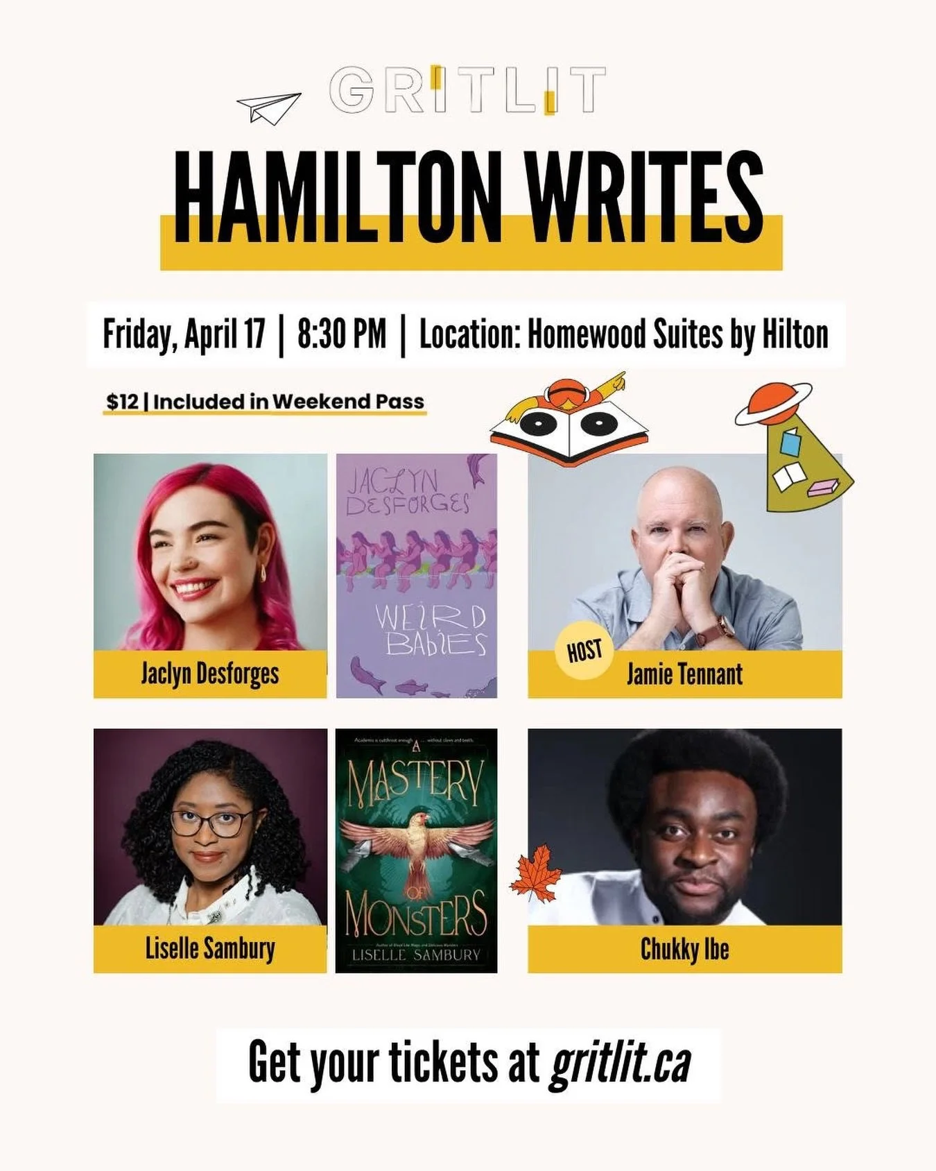 Say you&rsquo;ll be at @gritlitfestival with me!

@jamietennant @jaclyndesforges
@lisellesambury @myfriendscallmebigenyi

Jamie will be welcoming multidisciplinary verbal and literary artist, storyteller and poet Chukky Ibe, Jaclyn Desforges (Weird B