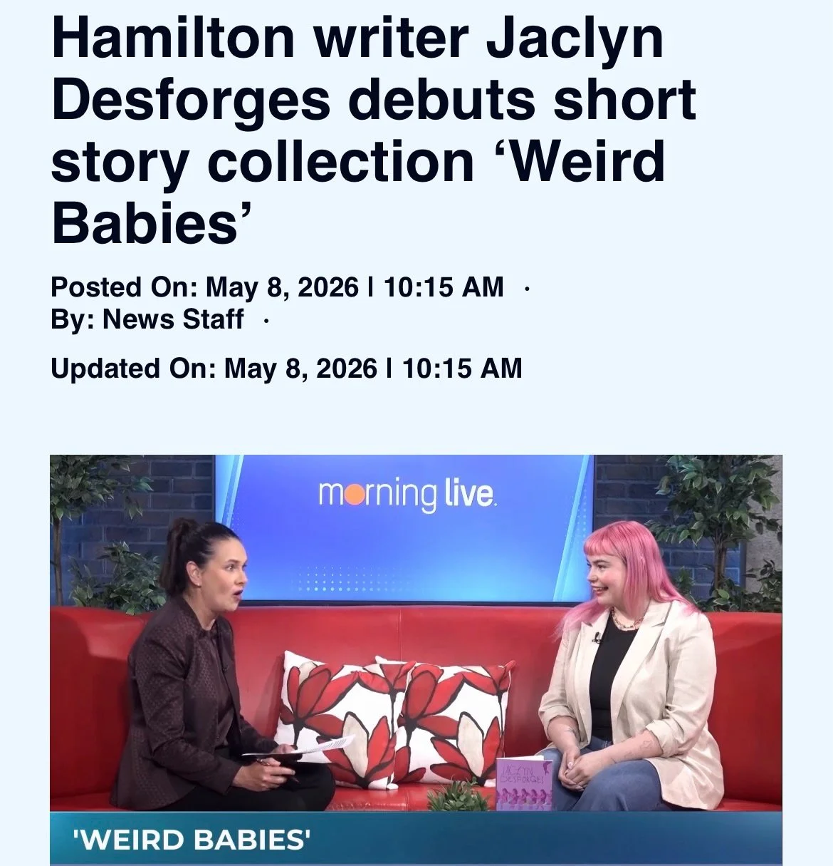 I had such a blast this morning chatting Weird Babies with @annette.hamm at @chch_morninglive! Thanks so much to Annette and to everyone at the station &mdash; what a fun experience! 

#weirdbabies #canlit #shortstories #hamont #bookstagram 

@ghp_pq