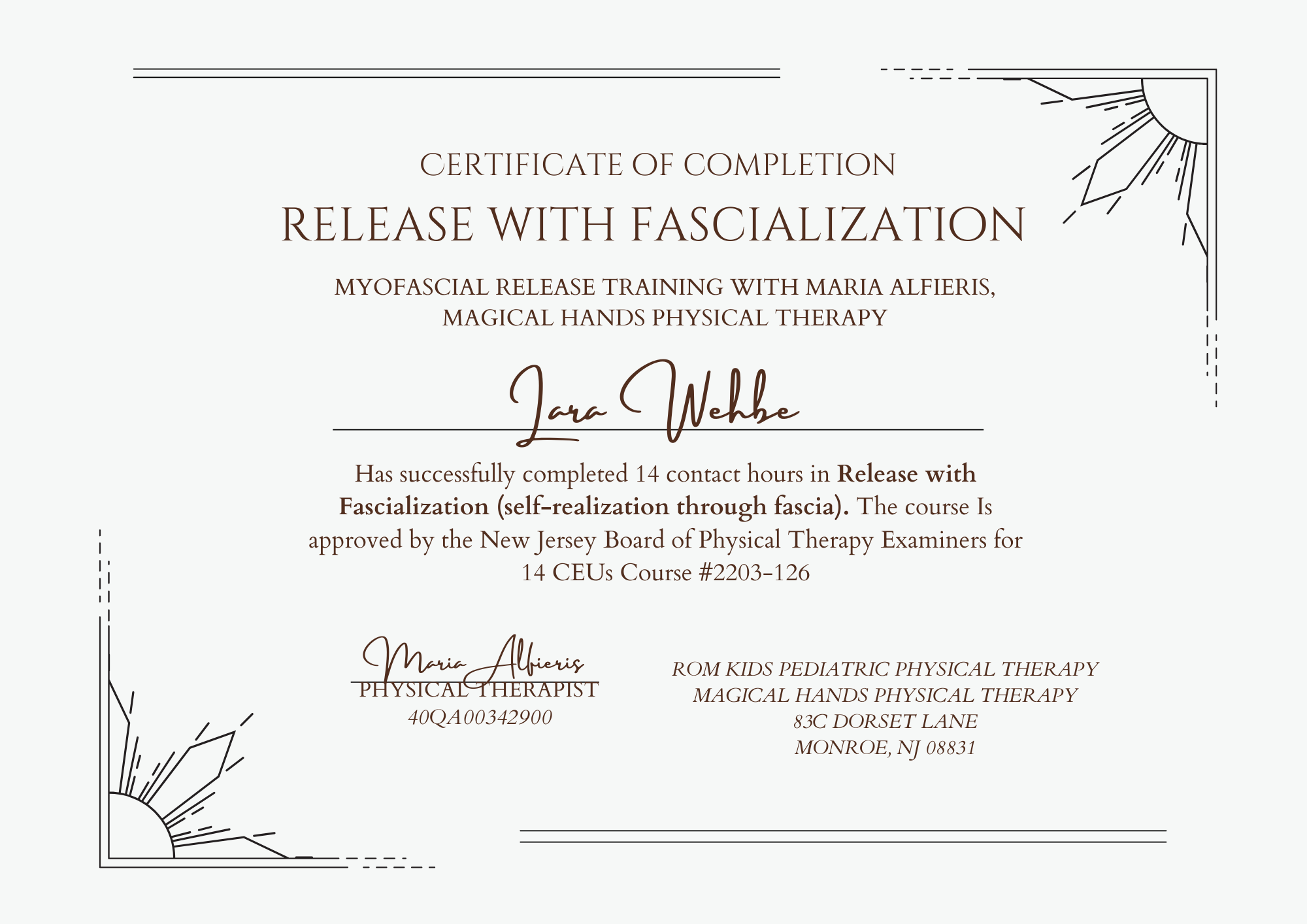 Myofascia Release Certificate - Body Work - Lara Wehbe