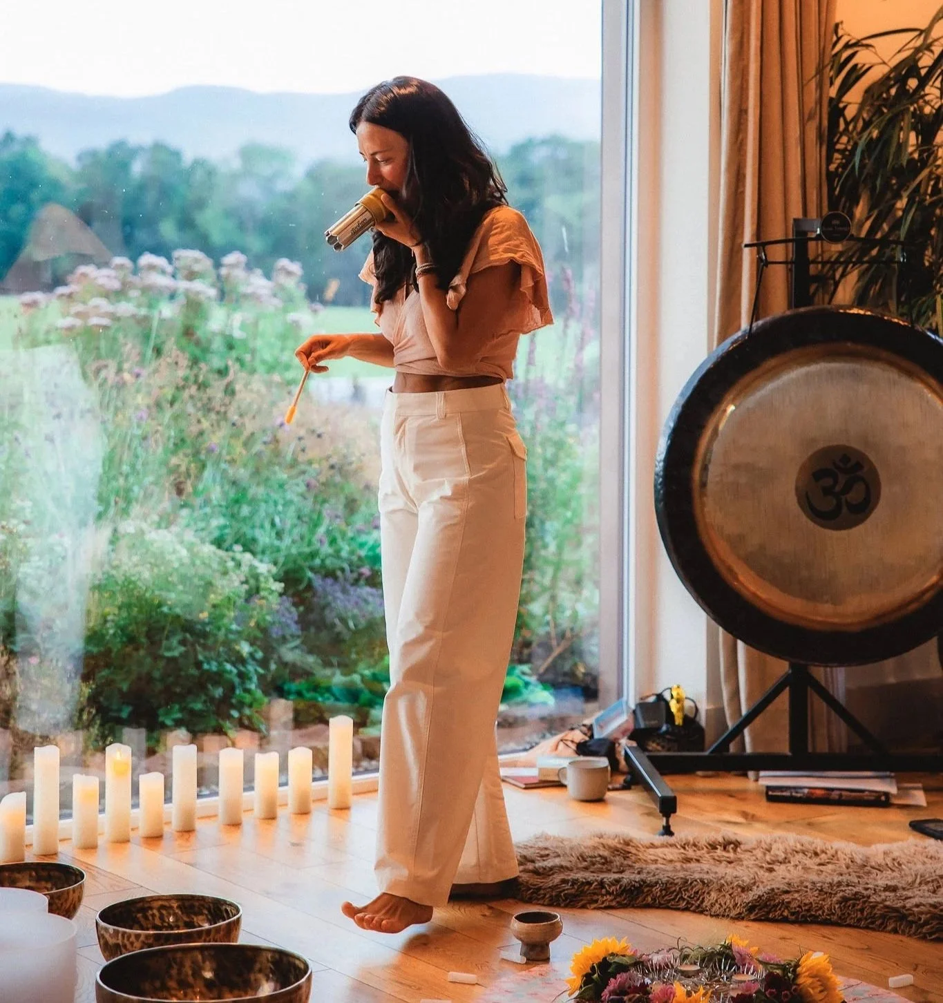 Lara Wehbe sound bath ecstatic dance group emotional release workshops Glasgow playing instruments
