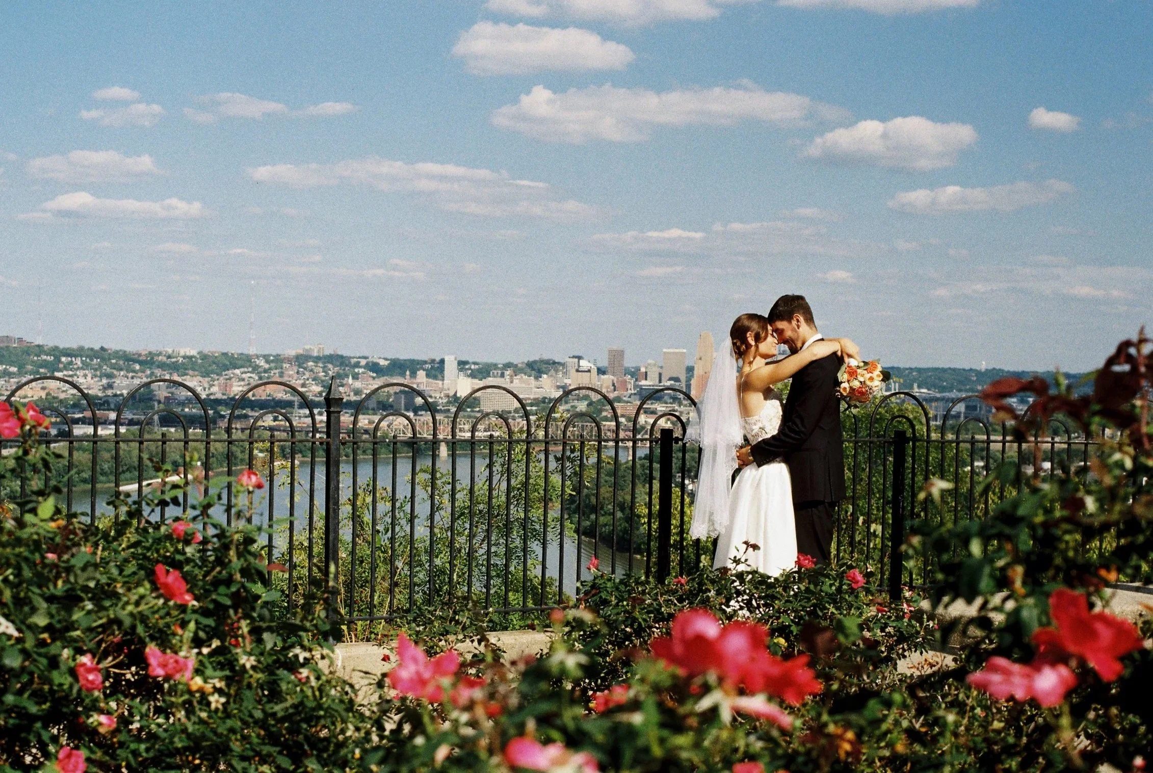 Romantic posed photo of couple on their wedding day in Cincinnati, Ohio.