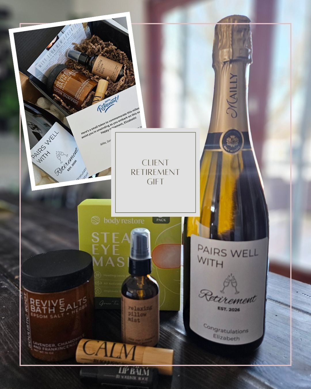 Cheers to retirement and a well-earned exhale. 🍷💜

We put together a gift to commemorate this milestone with a custom-labeled bottle of champagne and a calming lavender relaxation set, made for slowing down and soaking it in.

Here's to rest, new r