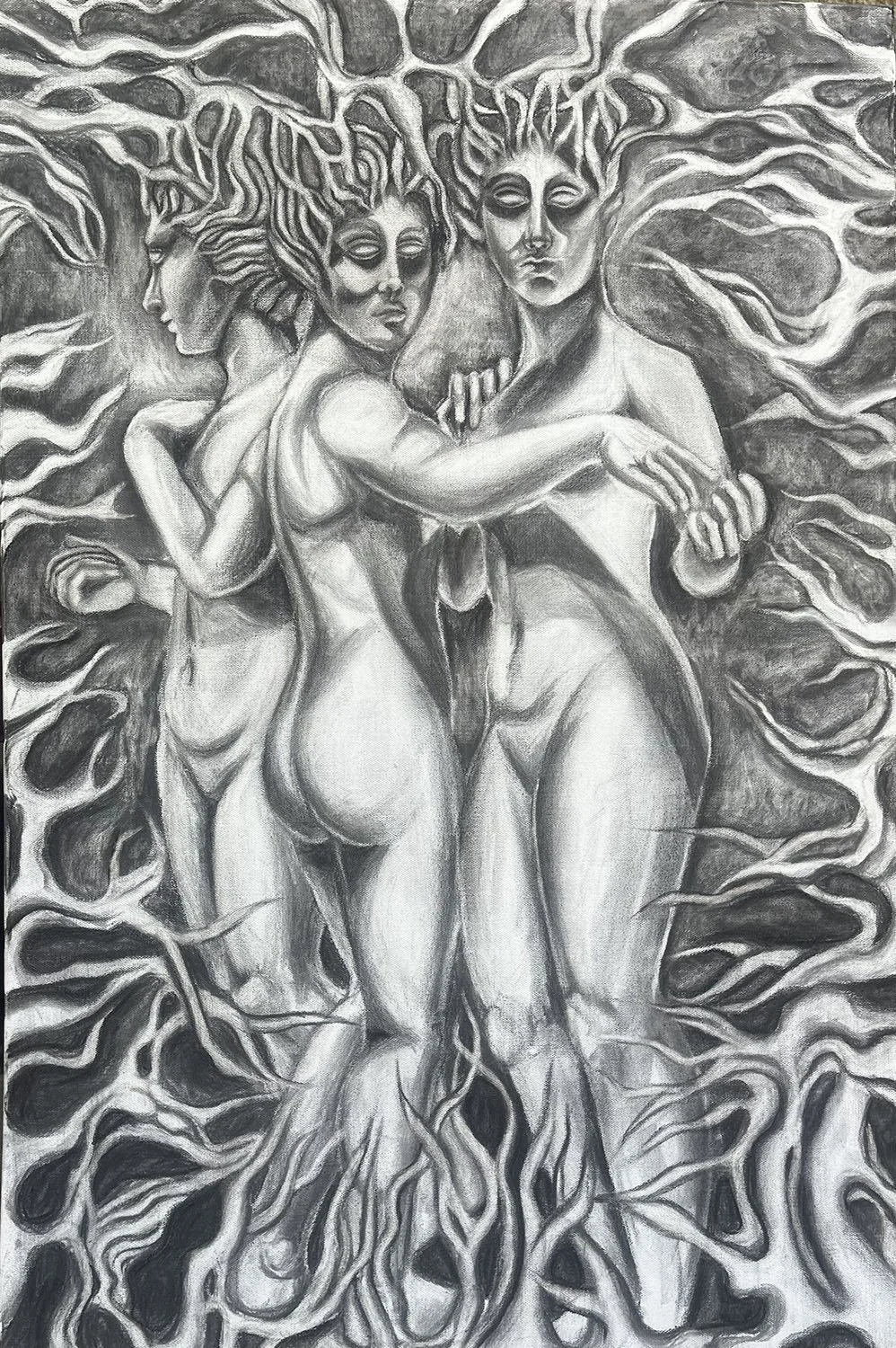 The Holy Three, Charcoal, 24" x 36", 2023