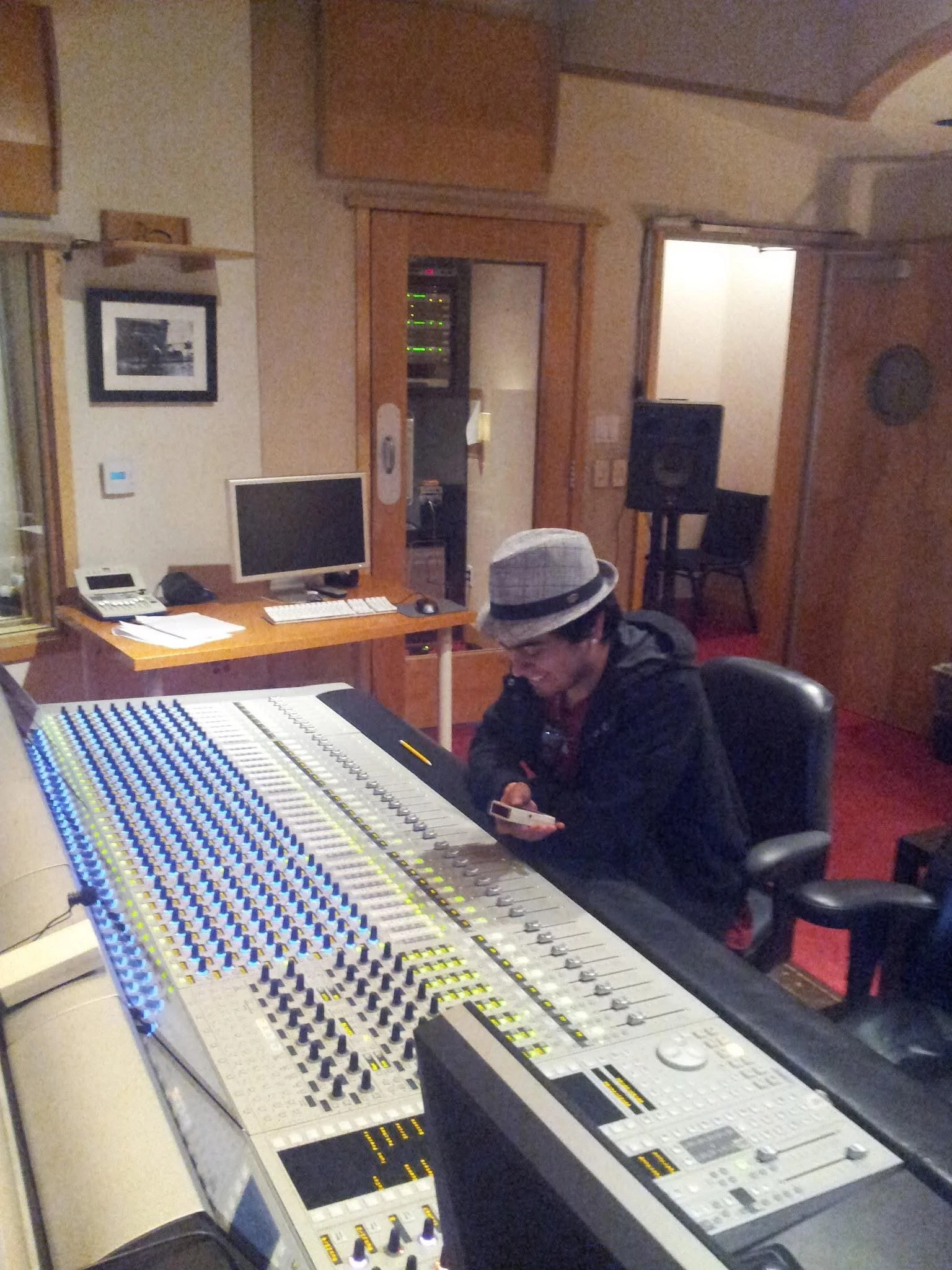 Raul Vega sitting at the console at Hans Zimmer's recording studio, Remote Control Productions, in 2012.