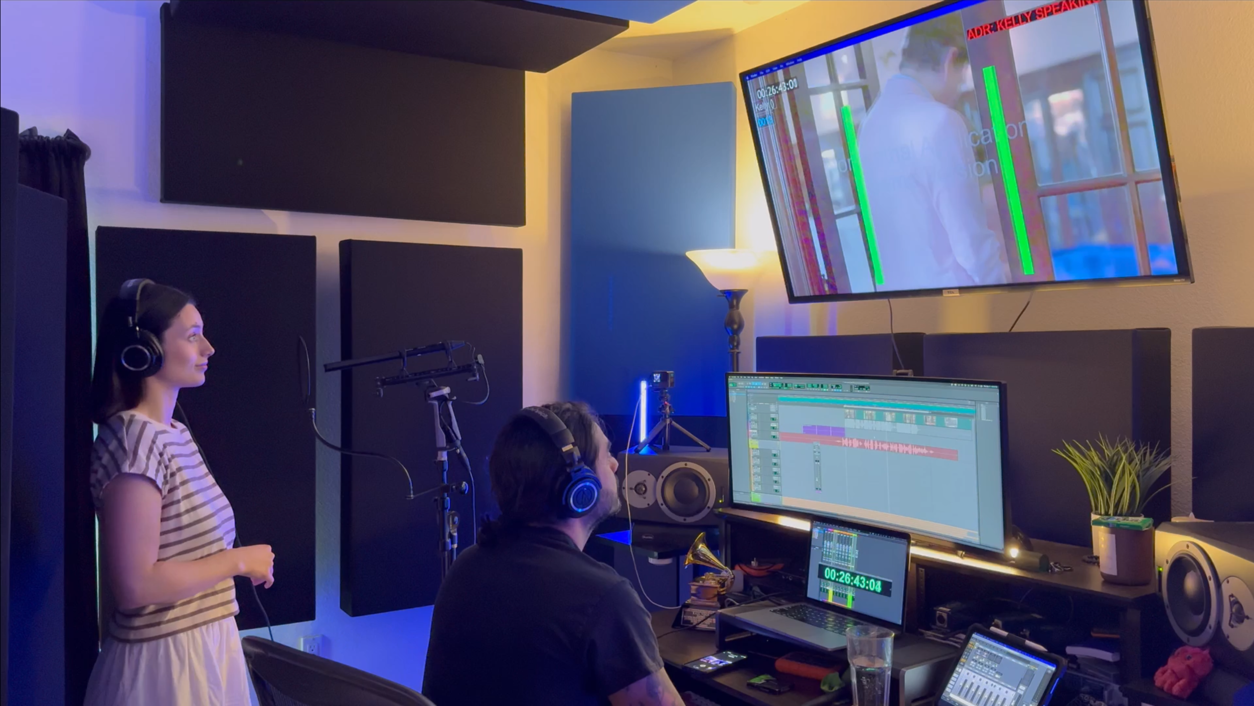 Actor Taylor Danehower records ADR with engineer Raul Vega