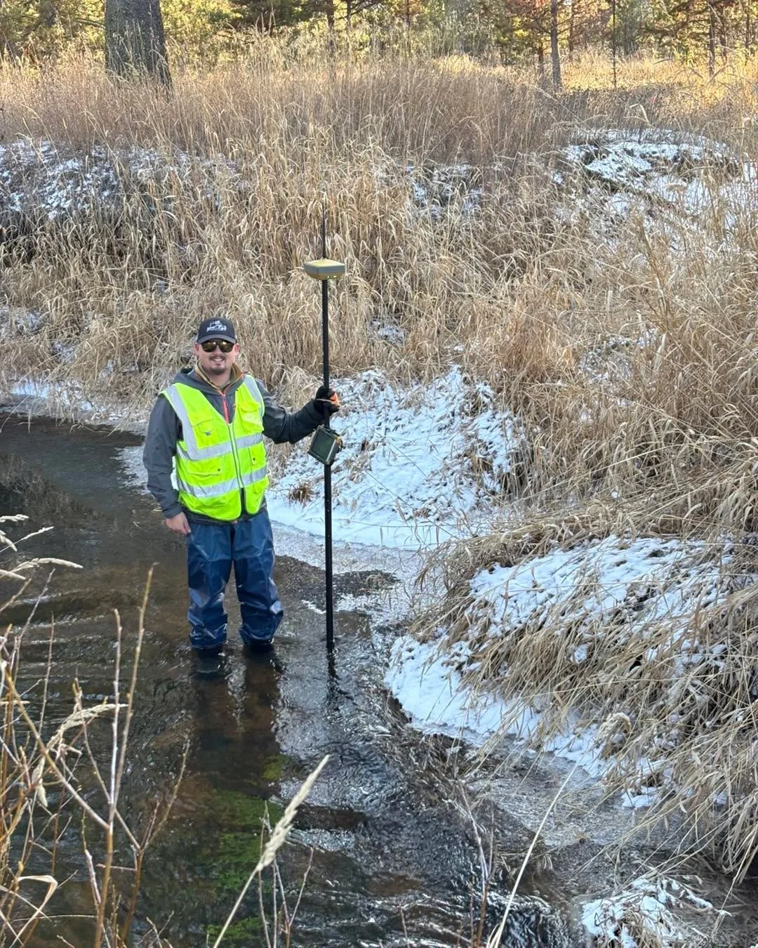 Bathymetry survey in December? We got you! A little ice won&rsquo;t stop us from jumping right in! (But we did find out the hard way that we&rsquo;ve got some leaky waders.) #hydraulicengineers #modelers #rivhab