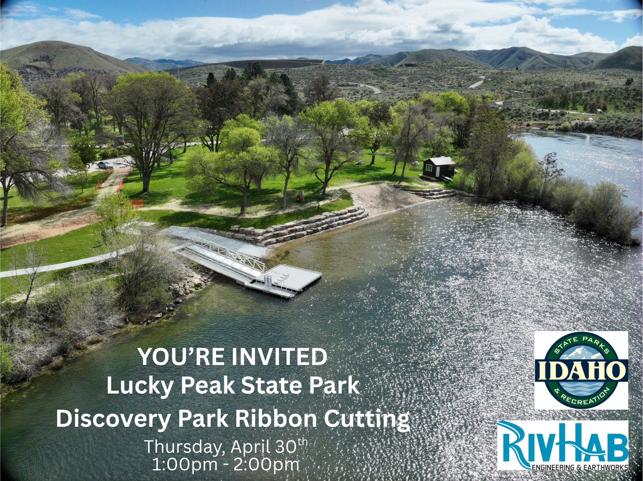 Join us for a ribbon cutting at Lucky Peak State Park's Discovery Park!! We're excited to invite you to celebrate the grand opening of a new accessible kayak launch and beach on the Boise River. We hope to see you there! 
#RIVHAB #recreation #rivers 
