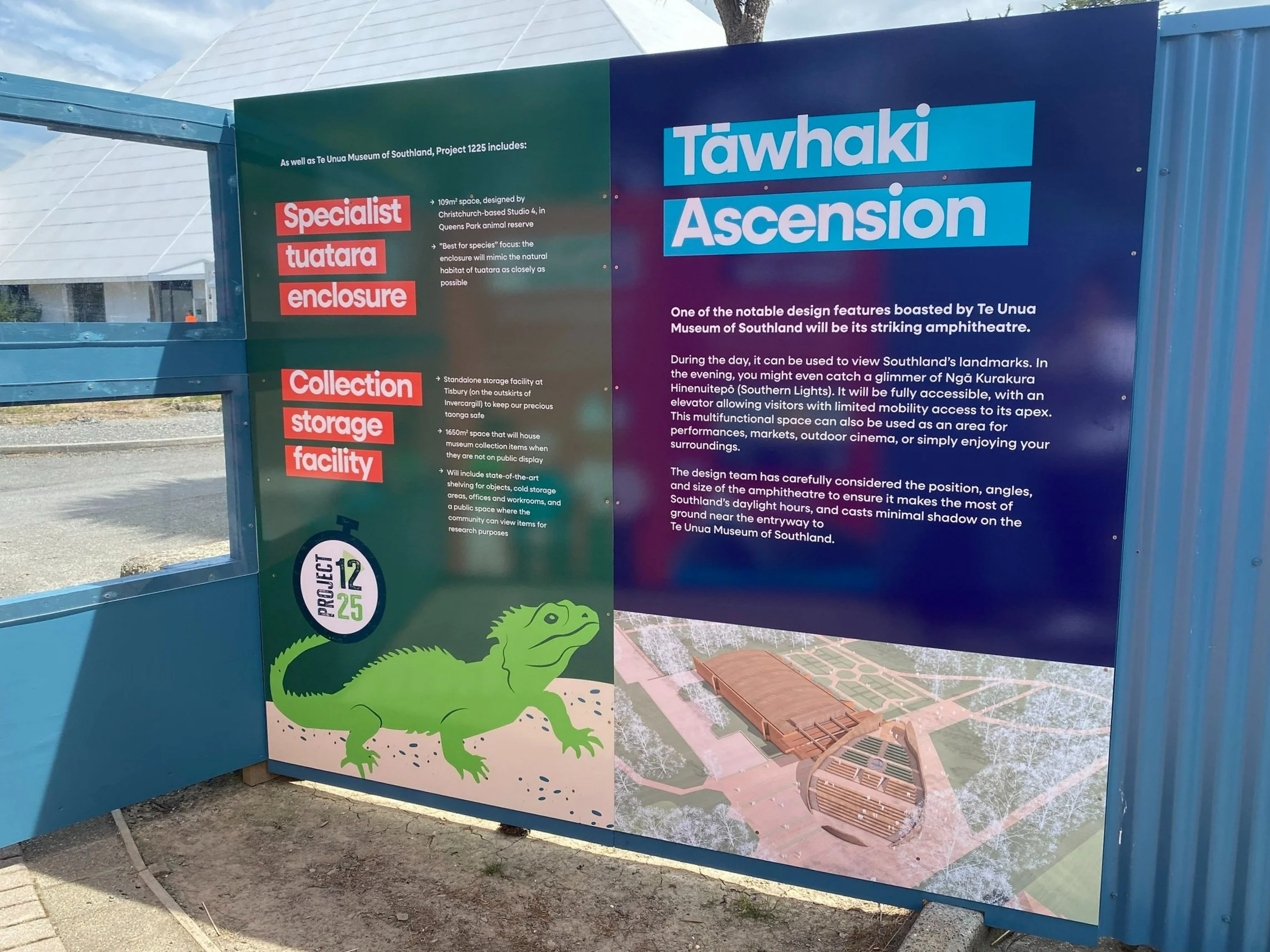 Each storytelling sign reflects key information relating to that location - for example, this sign overlooks where the outdoor amphitheatre will be constructed