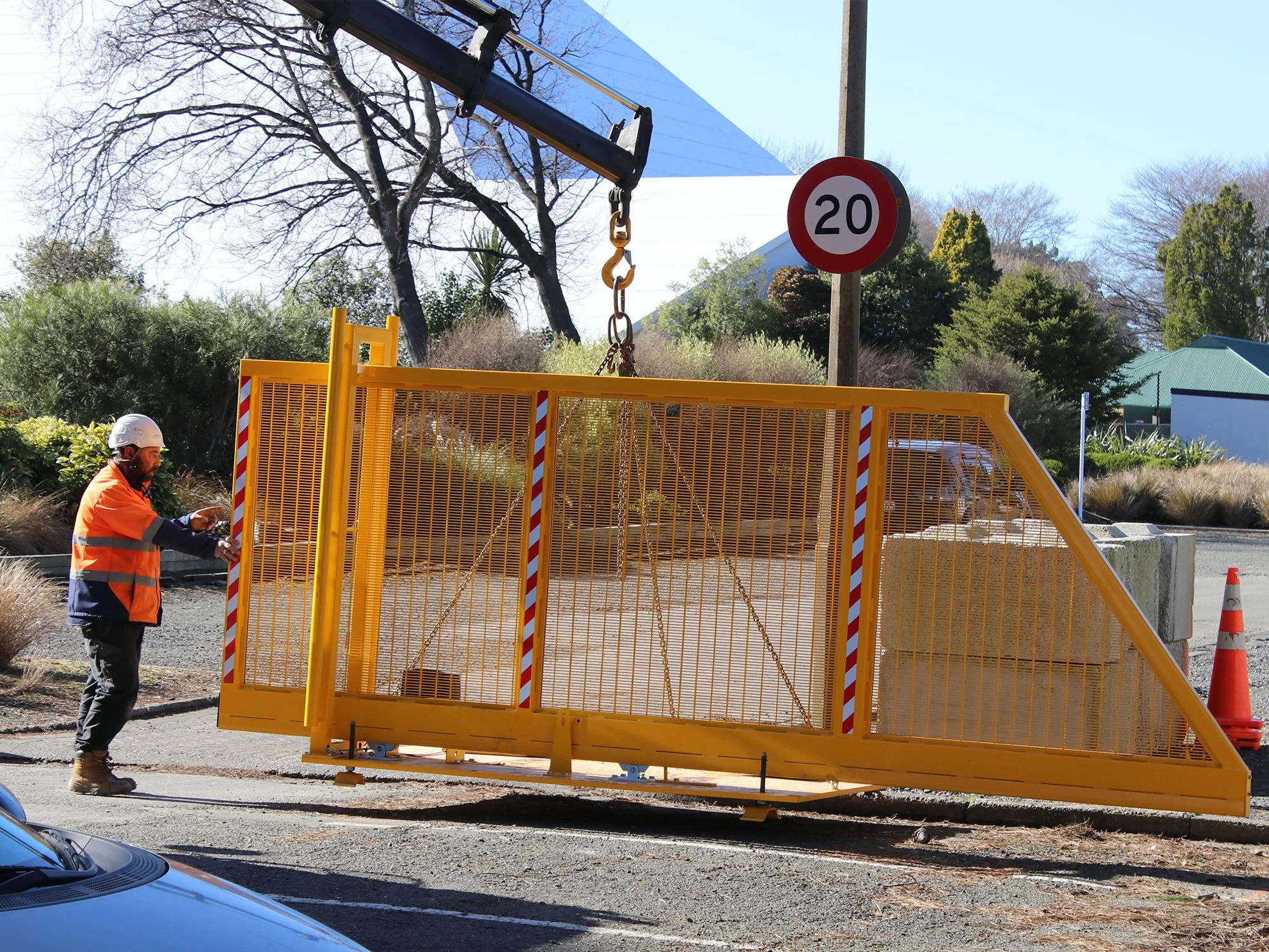 The gates will keep the public safe from the construction area while the museum rebuild is underway.