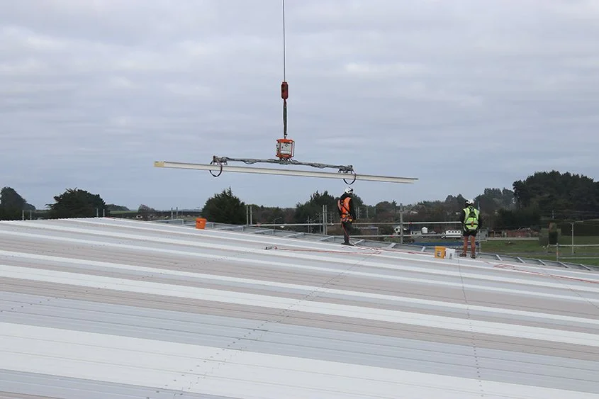 The roof panels have been installed at the Tisbury storage facility.