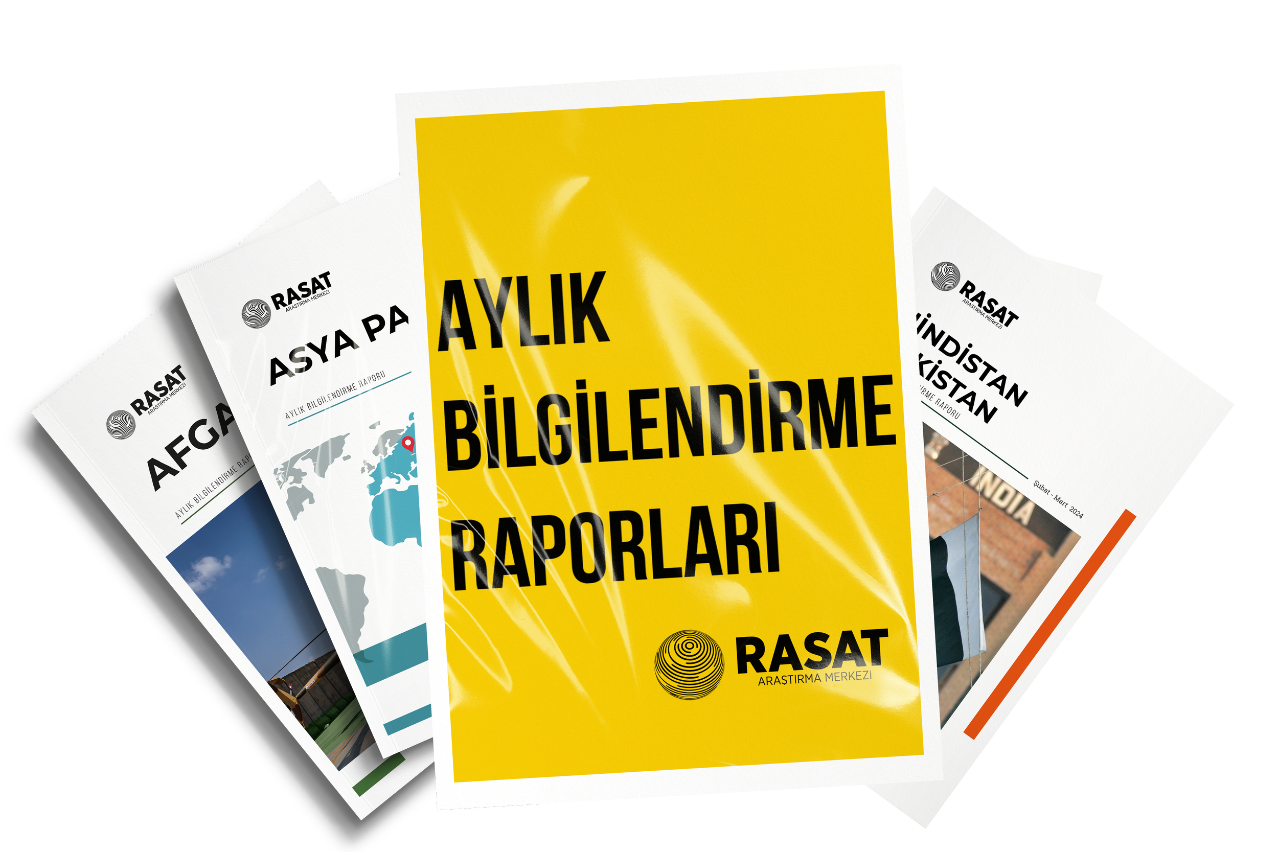 Rasat Araştırma Merkezi'nin raporları, çeşitli ülke haritaları ve grafiklerle dolu broşürler
