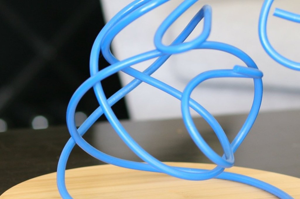 Detail of blue steel twisted rod sculpture