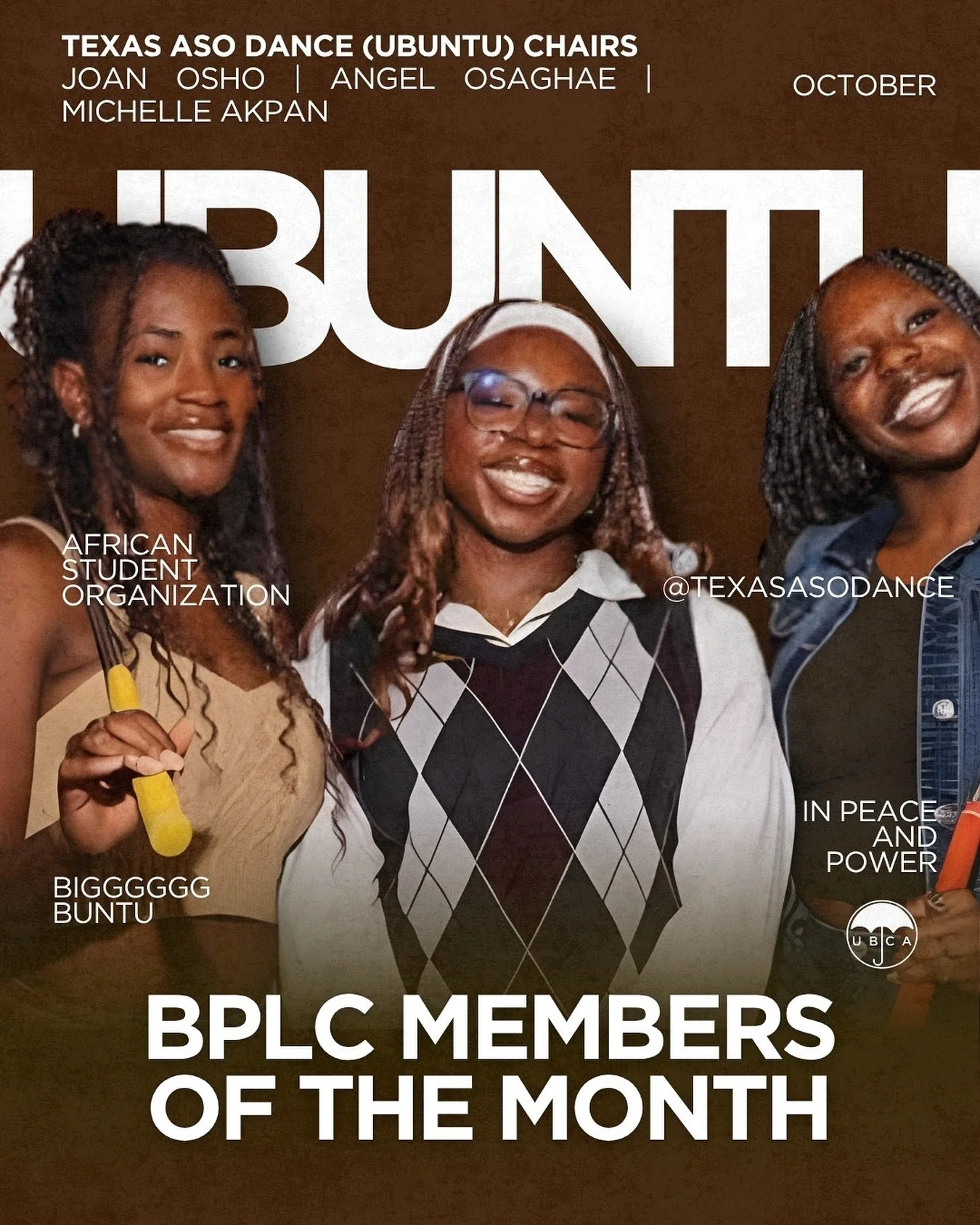 BIGGGG congrats to our October BPLC Members of the Month &mdash; Texas Aso Dance (UBUNTU) 🧡
