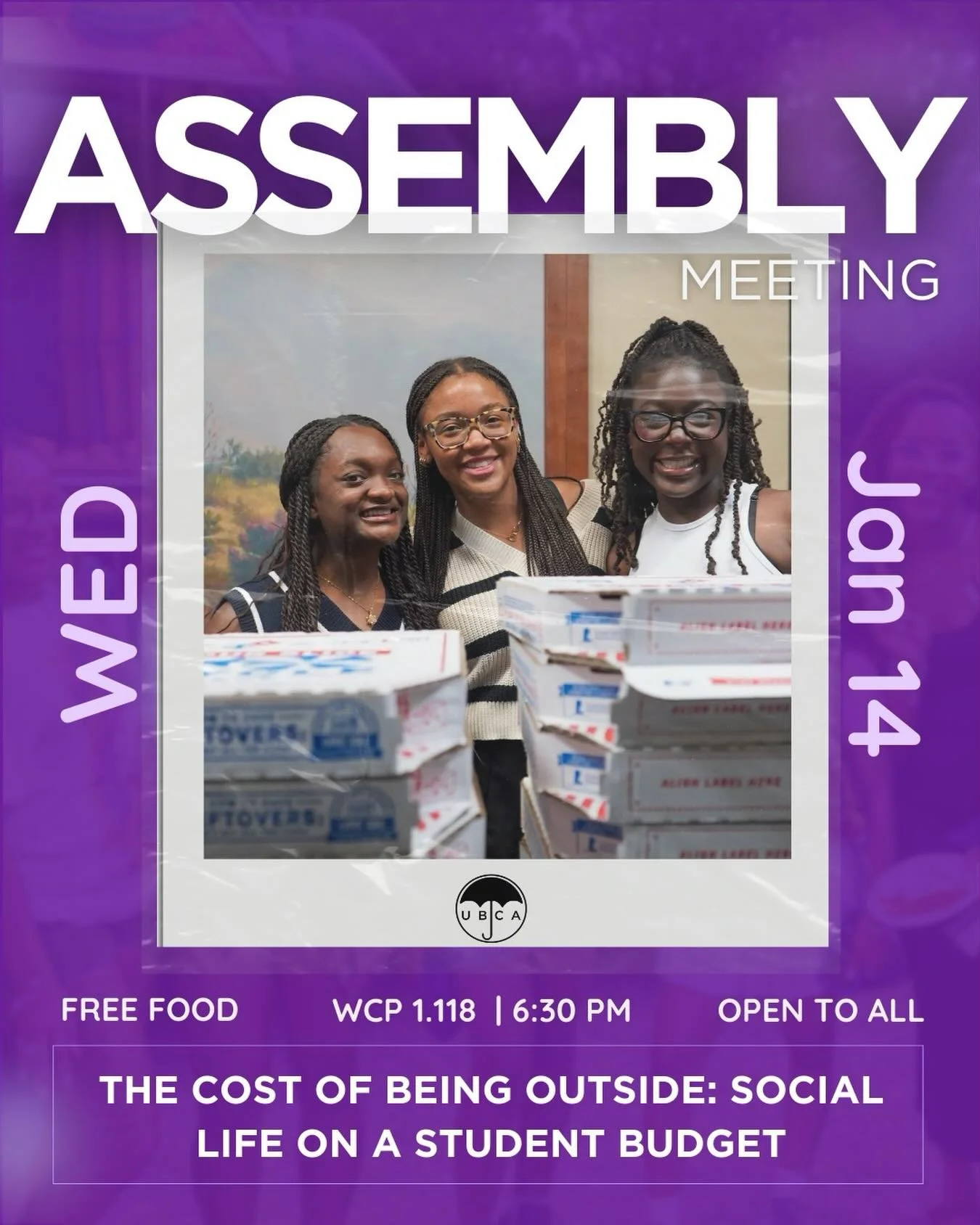 See you this Wednesday at our first Assembly Meeting of the year! 🫶🏾

WCP 1.118 | 6:30pm | Free Food😋 | Open to all