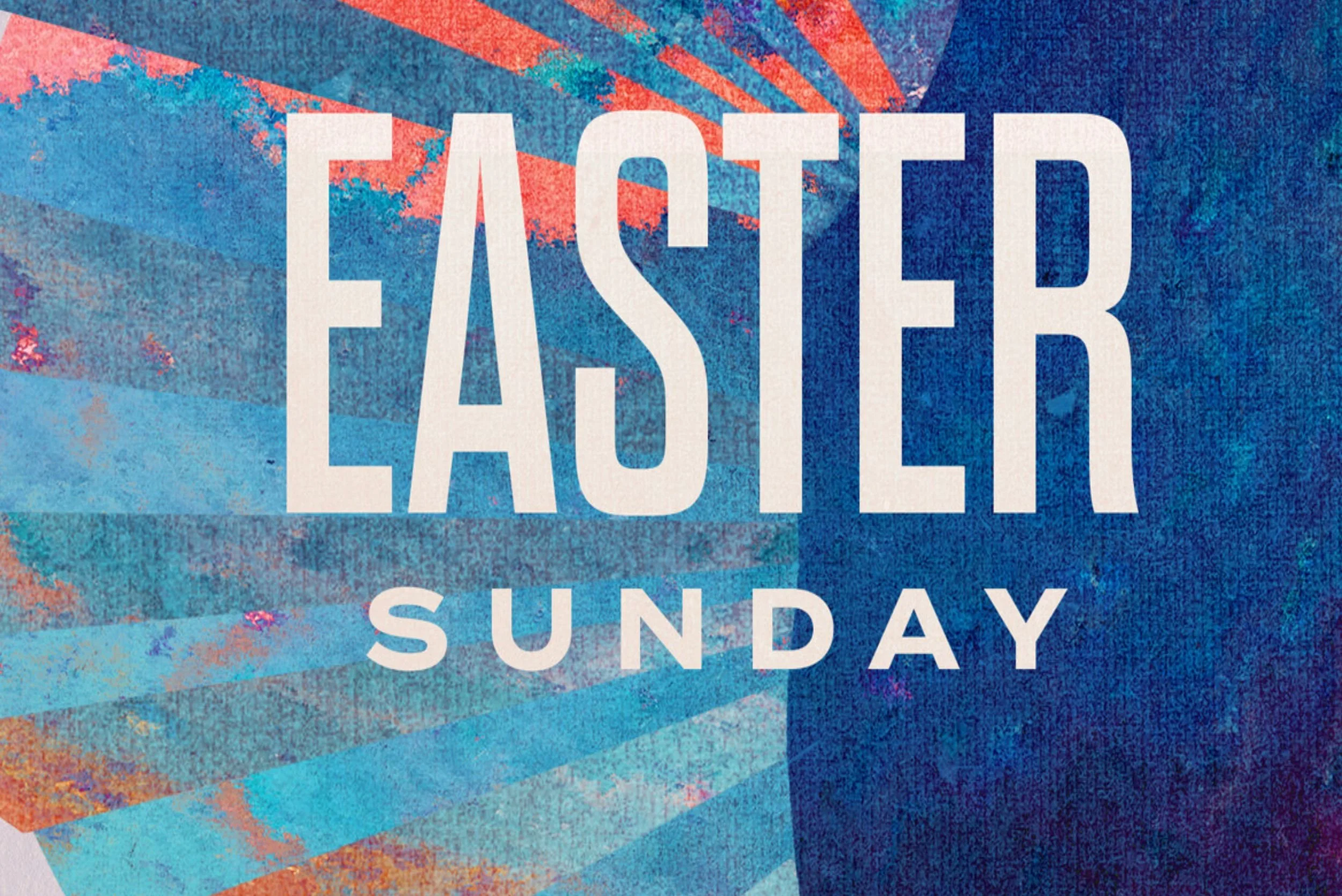 Text reading "Easter Sunday" on a colorful abstract background with blue and orange hues.