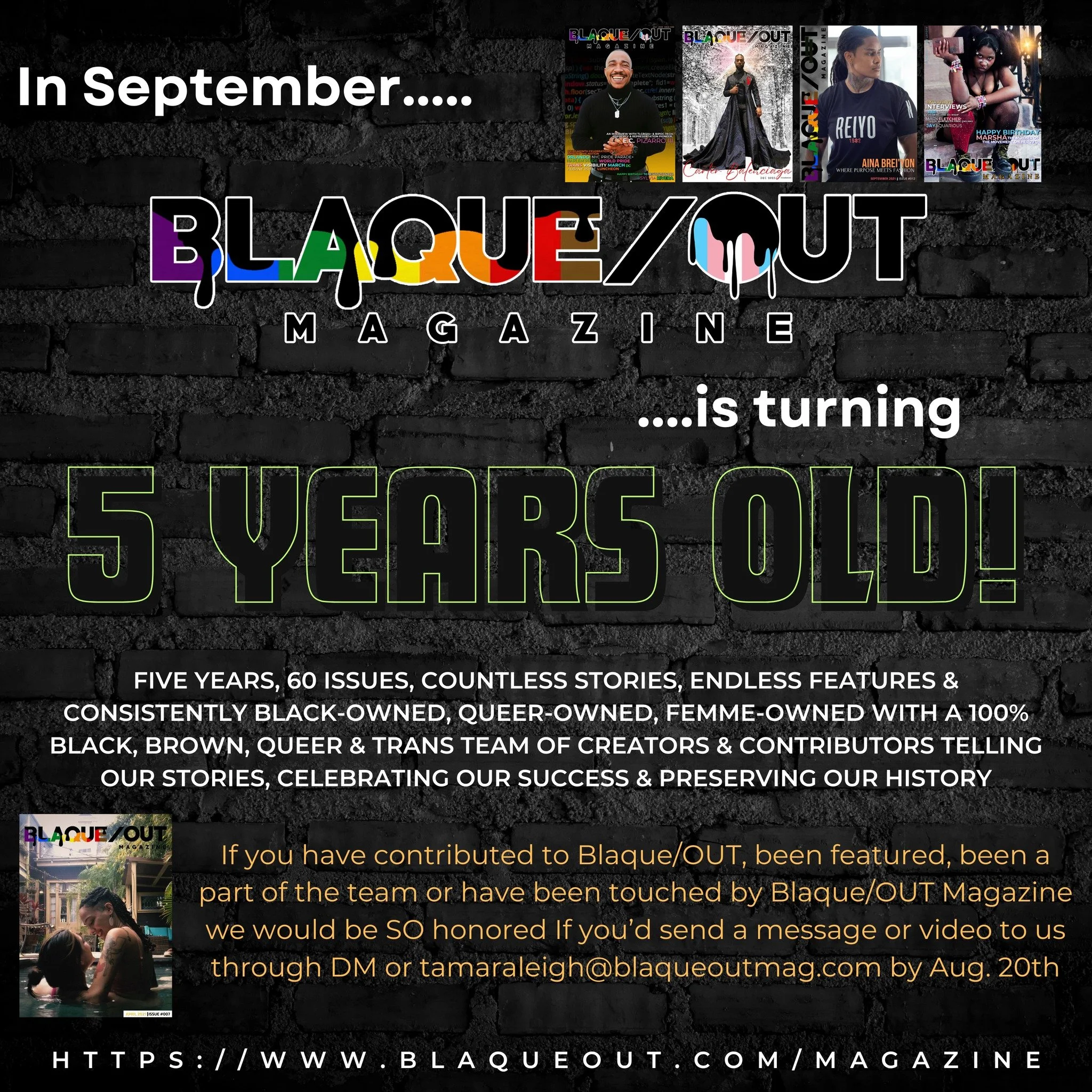 Send us a video or message via DM or email to: tamaraleigh@blaqueoutmag.com or comment with a message we'll add to the Anniversary issue 🫶