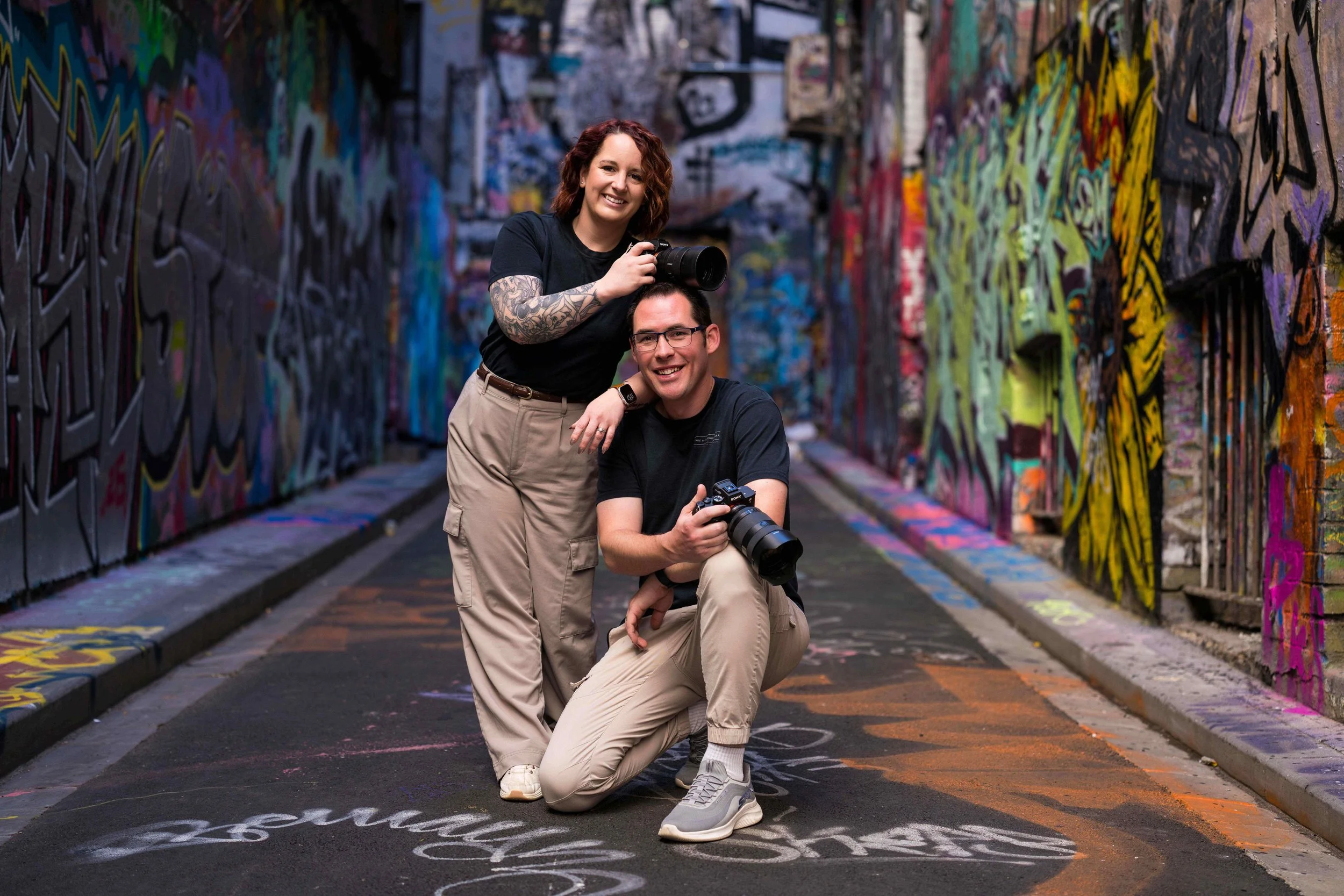 Couple photo portrait in a graffiti lane way in the Melbourne city.