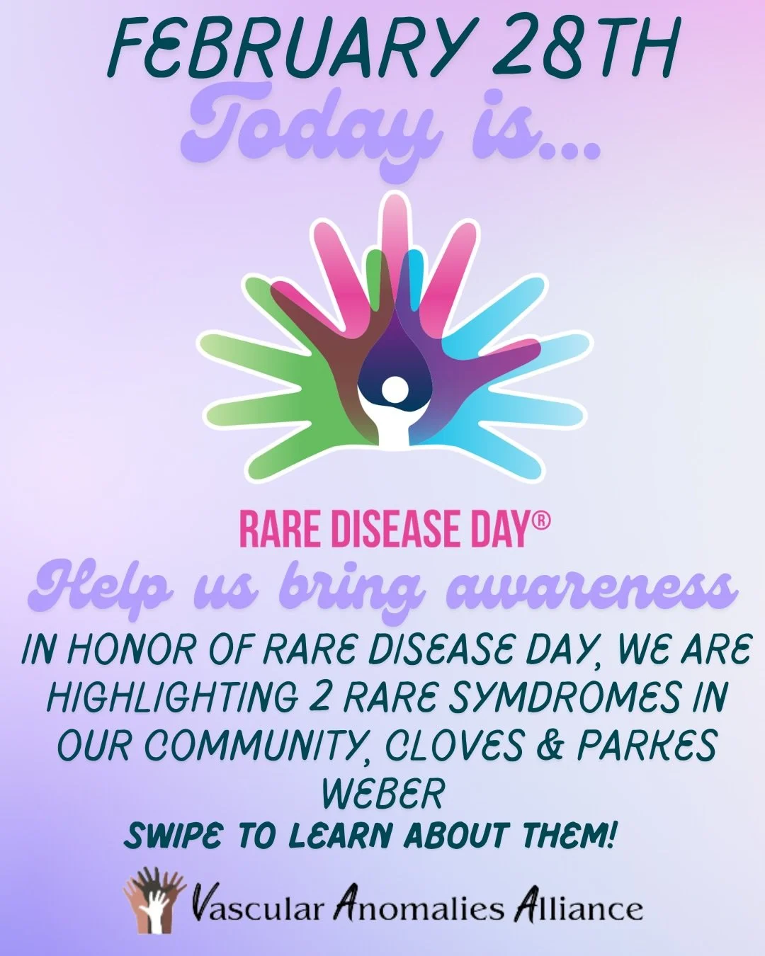💚🩷💜We are recognizing Rare Disease Day 💜🩷💚 and bringing attention to CLOVES SYNDROME &amp; PARKES WEBER SYNDROME for greater awareness.
 🫶 @rarediseasedayofficial