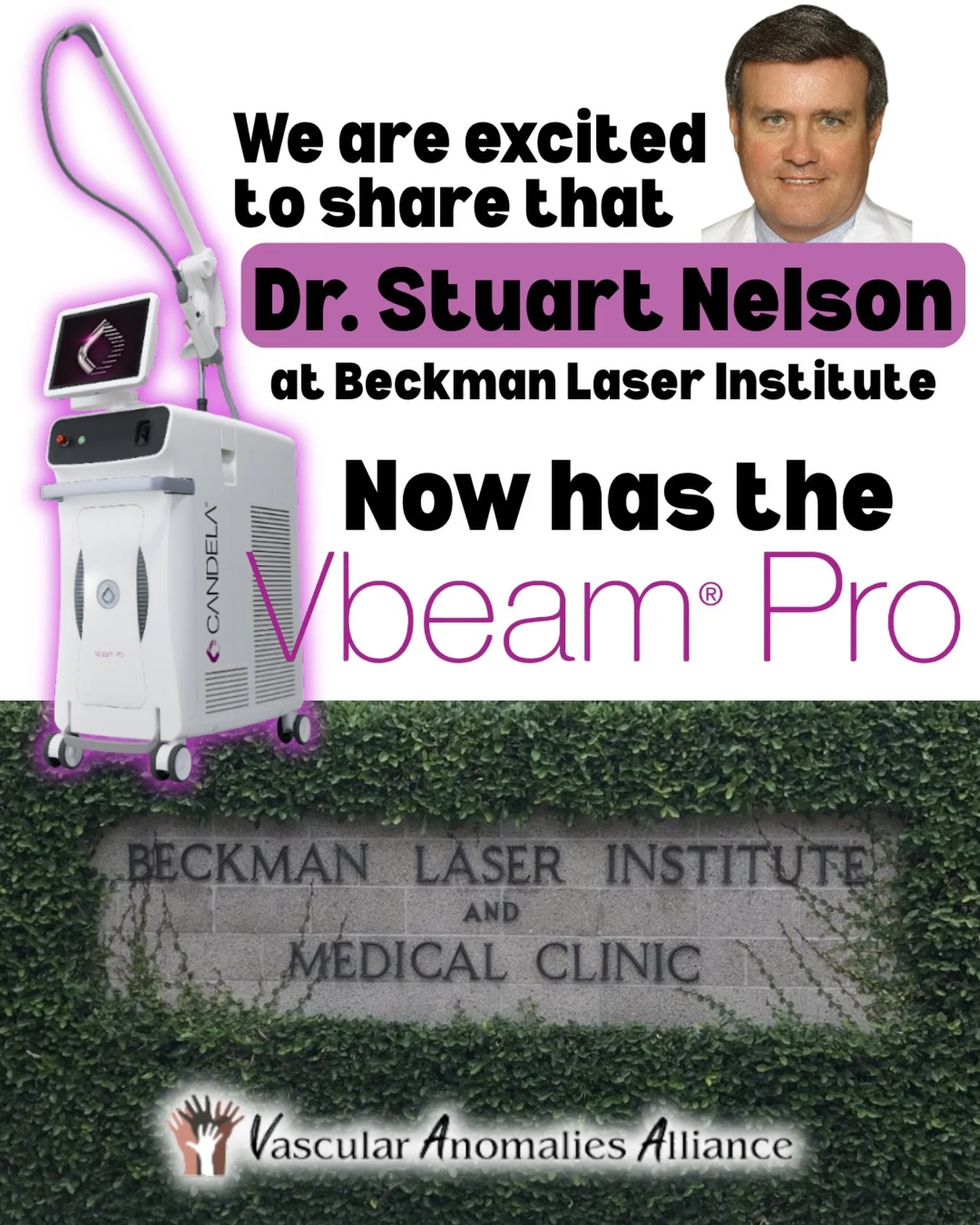 📣Dr. Stuart Nelson has shared with us that the @uci.beckmanlaser Institute in Irvine, California now has the @candelamedical Vbeam Pro, the latest technology in treating vascular lesions. 
Contact their office if you are seeking care or laser treatm