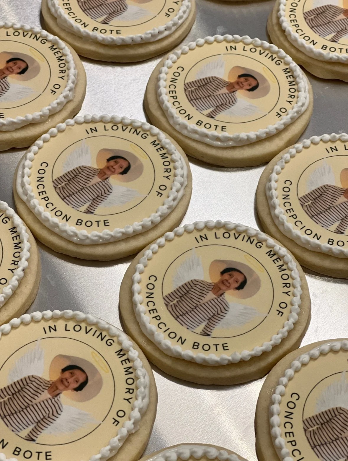 Custom sugar cookie with an edible printed photo, made for a memorial
