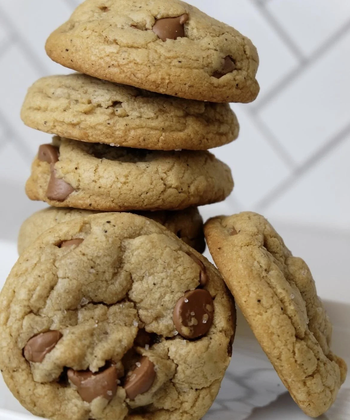 Chewy brown butter cookie with milk chocolate chips and sea salt