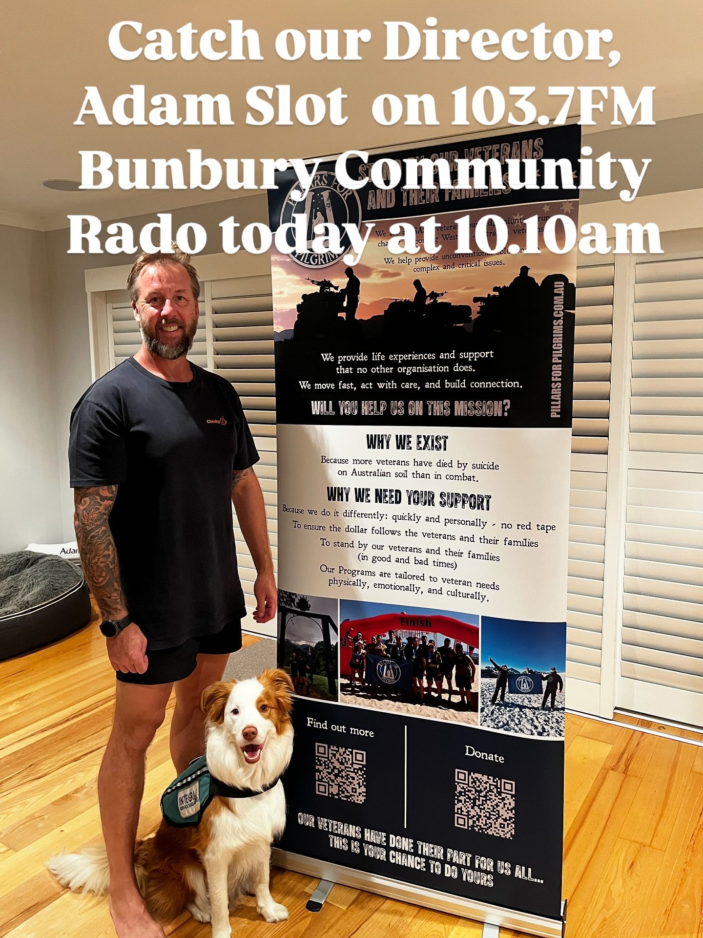 Director, Adam Slot chatting to Steve Ingram, 103.7FM Bunbury Community Radio today at 10.10am.

#pillarsforpilgrims #supportourveterans