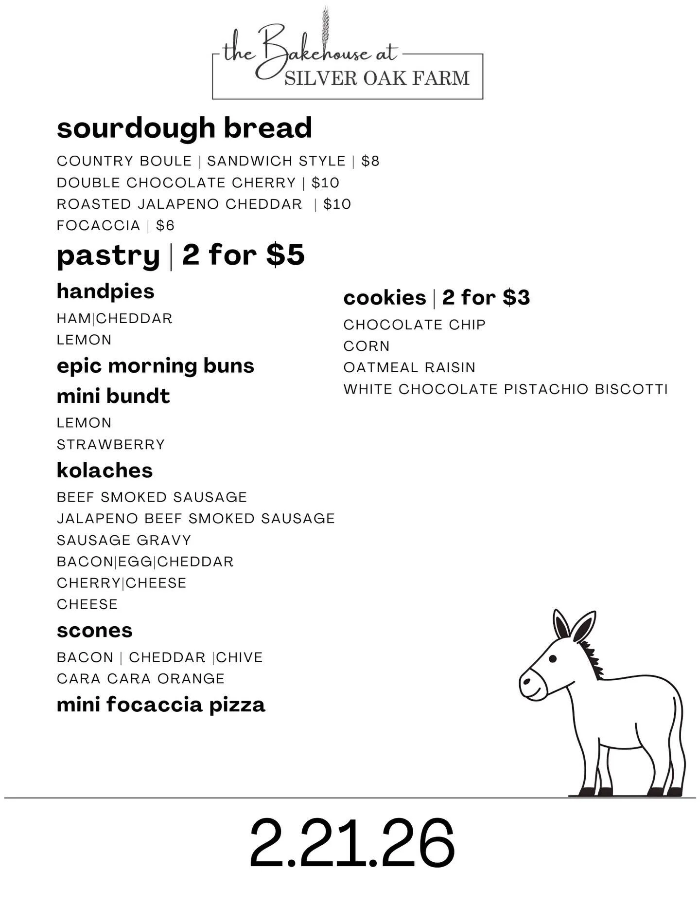 Happy Wednesday, friends!  Here&rsquo;s the menu for Saturday. We are taking preorders until Thursday, February 19th at 12 noon. You will need to text me at 804.586.5822 if you&rsquo;d like to preorder. See you Saturday. #buildingsilveroakfarm #farme