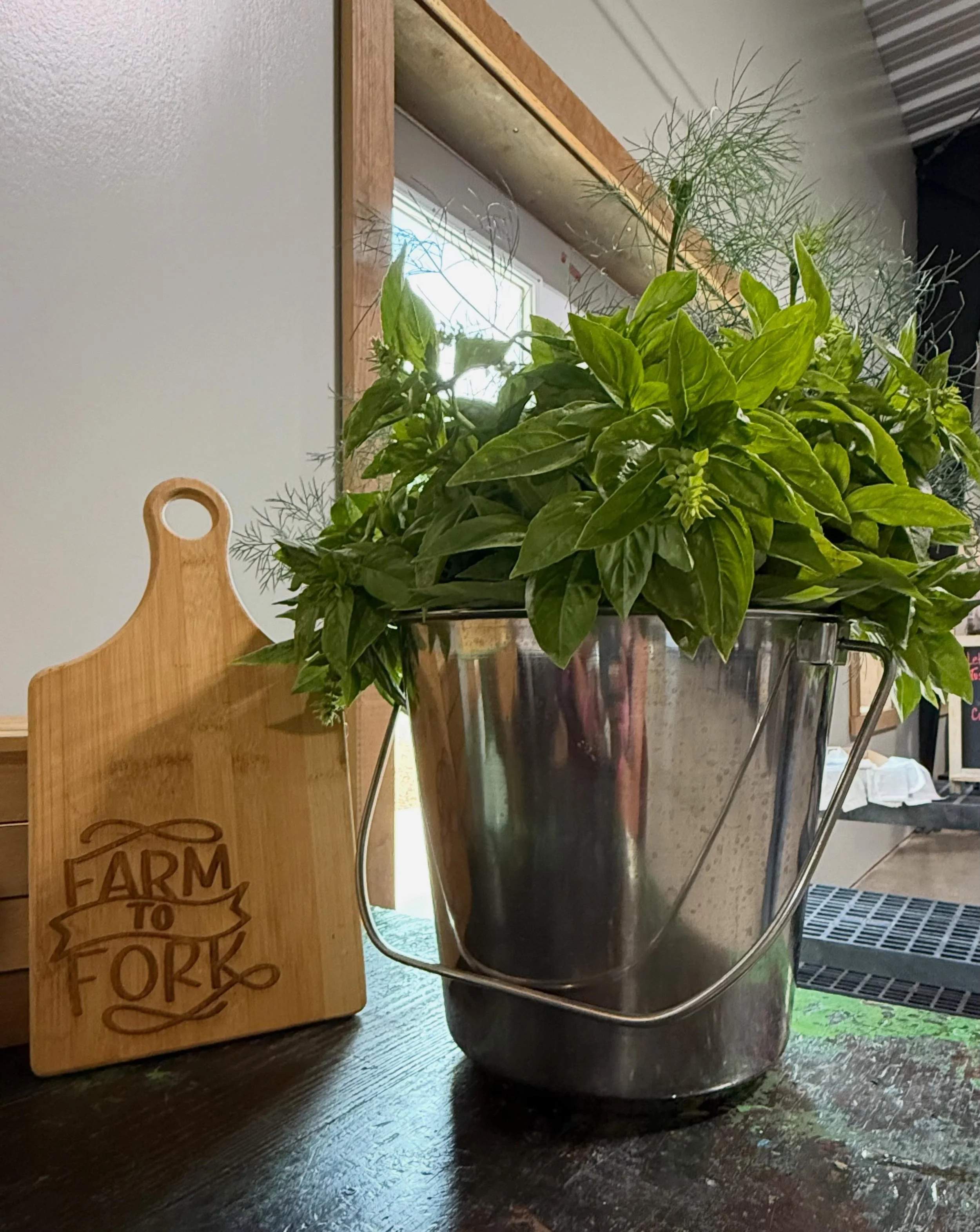 A bucket of basil and dill. Smell-A-Gram, don&rsquo;t I wish!  We are here from 10-12pm. We have some vegetables and flowers, of course. Don&rsquo;t forget we also have flowers at the @pgfarmersmarket. @pgcountyva @visitpetersburgva @vafarmbureau @vi