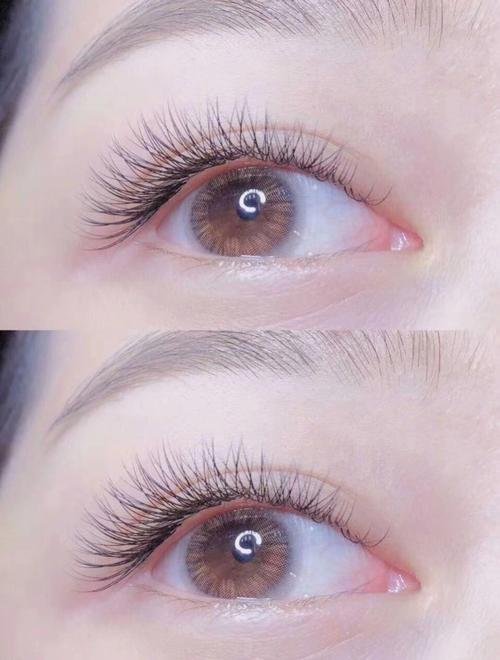 Close-up of two eyes with long eyelashes