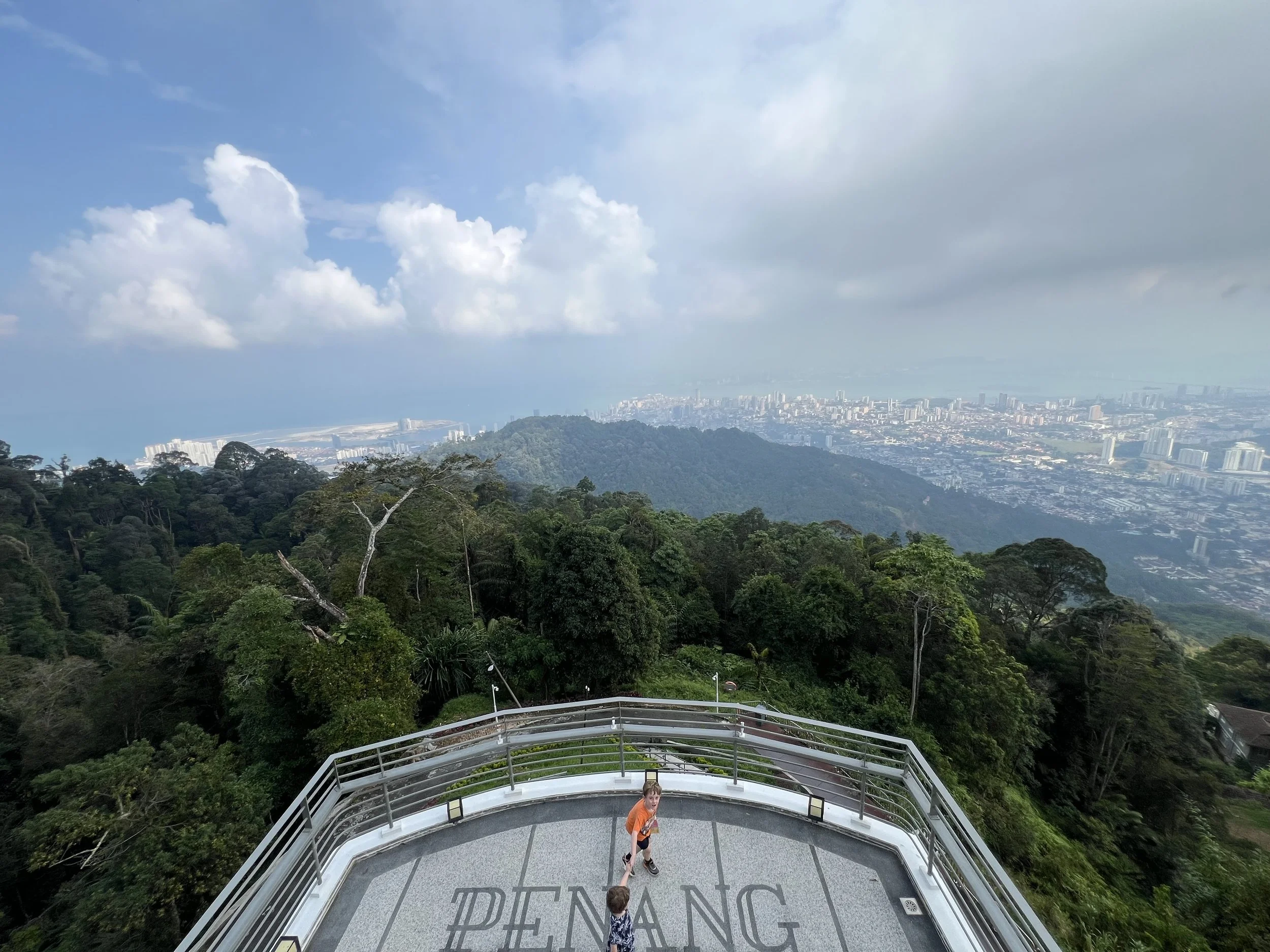 View over rainforest to George Town from the Penang Hill lookout in Malaysia