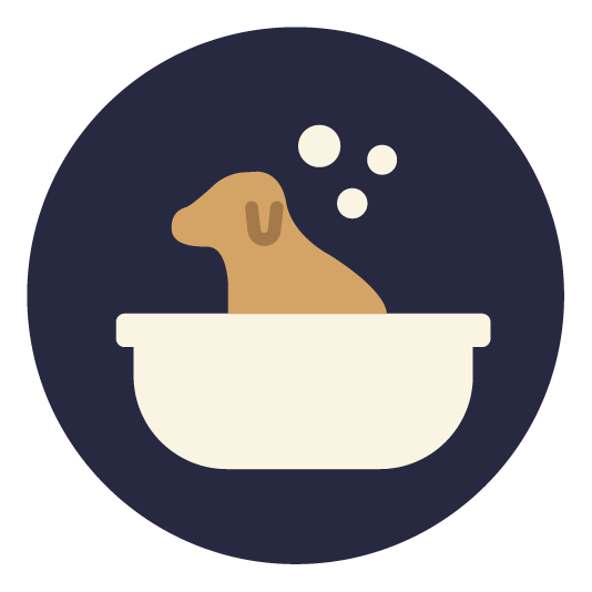 Icon of a dog in a bathtub with soap bubbles