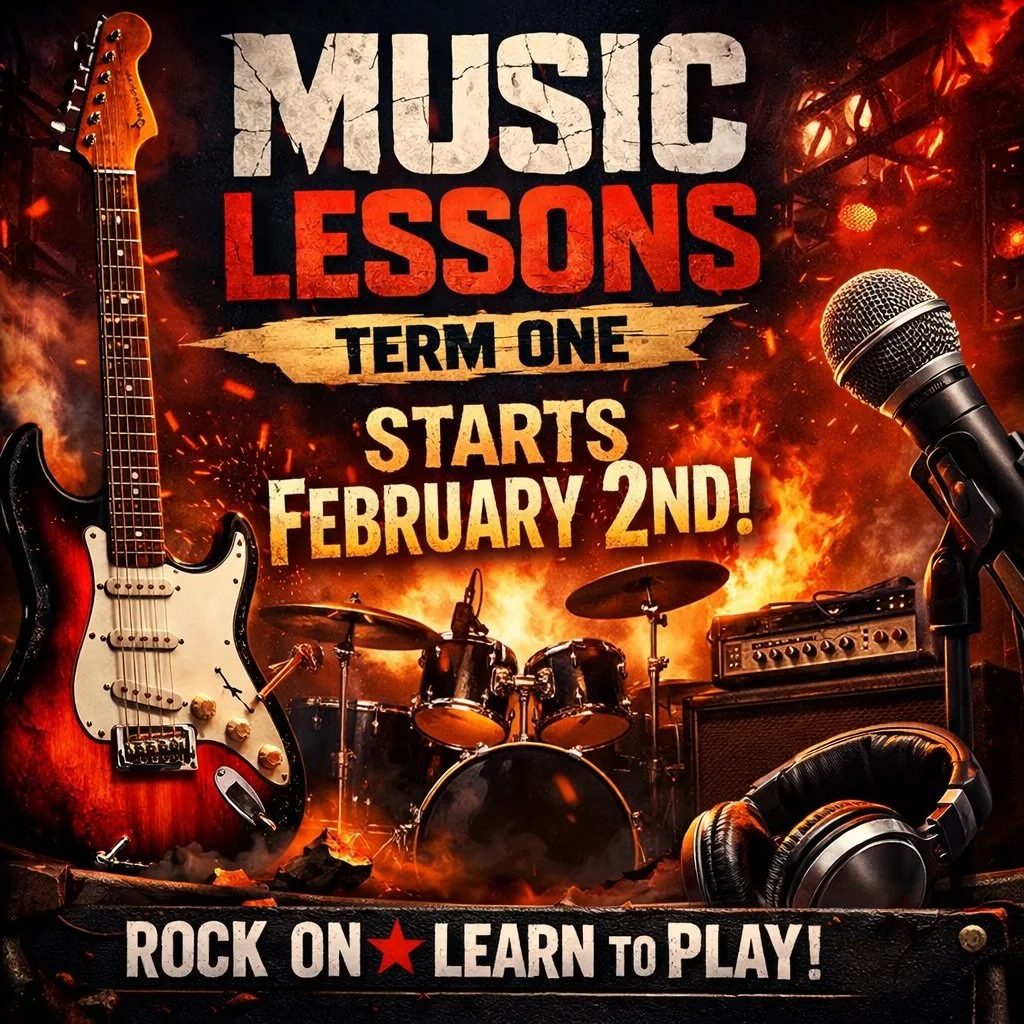 🎸🥁 WE&rsquo;RE BACK FOR TERM ONE! 🎶🔥

Music lessons officially resume on February 2, and we can&rsquo;t wait to get stuck into another big term of tunes, riffs, beats, writing songs, recording songs and progress 🙌

📧 Check your emails for confi