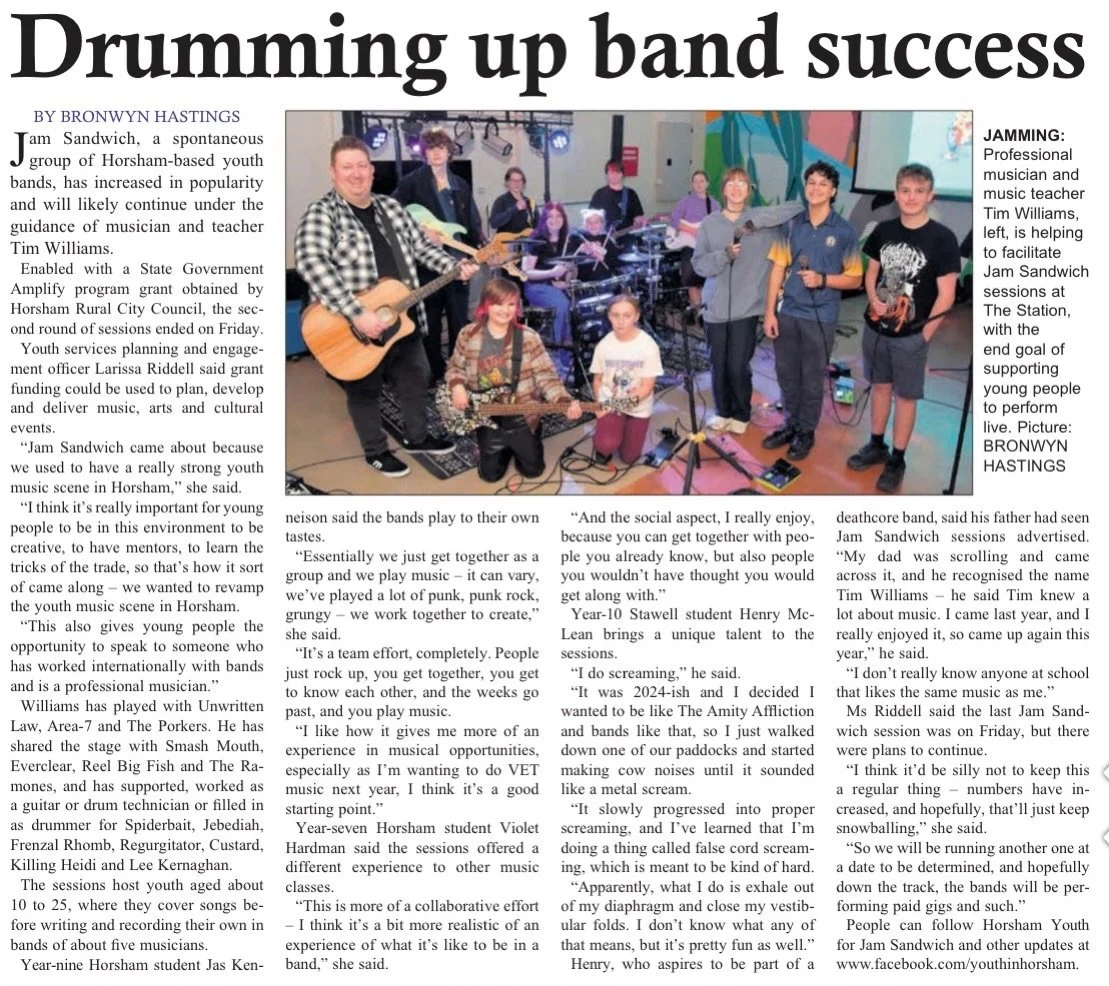 Look at all these famous young musicians!

A great shot and story in this week&rsquo;s The Weekly Advertiser newspaper 👌

Jam sandwich is a music initiative for youth to get into playing bands and creating live music. I mentored these kids in how to