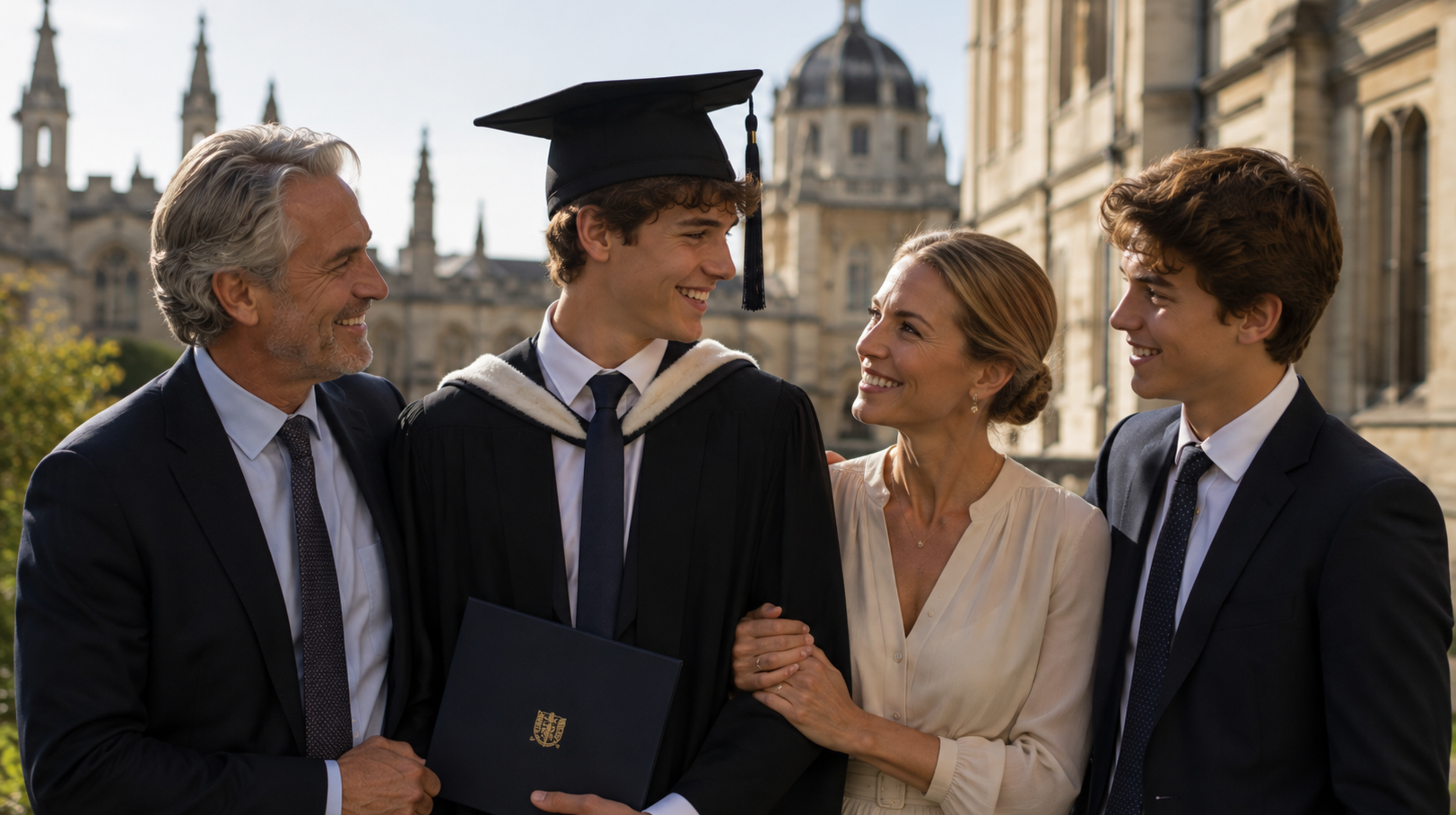 Family celebrating a graduate as part of a long-term educational journey