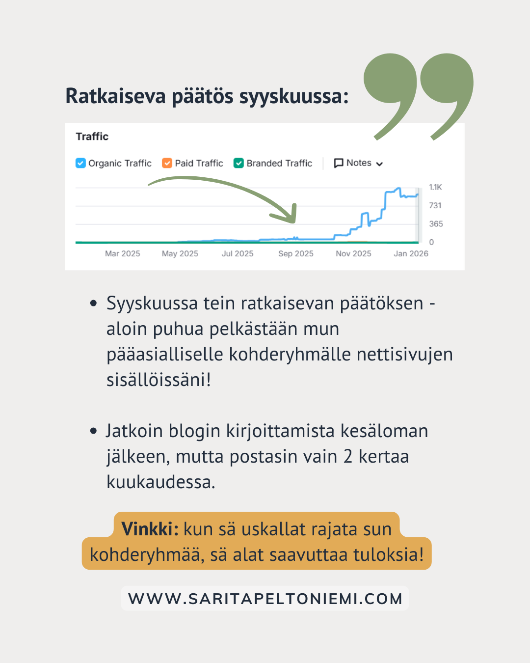kohderyhmän määrittelyn vaikutus näkyvyyteen-ja sivustoliikenteeseen
