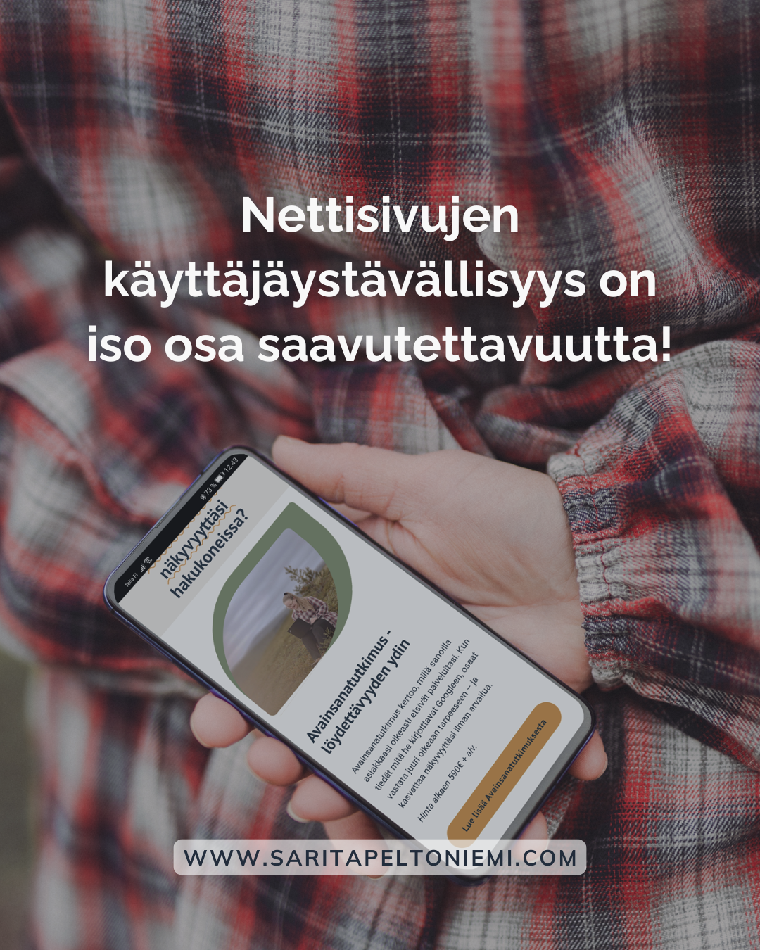 Kuvituskuva tekstillä: "Nettisivujen käyttäjäystävällisyys on iso osa saavutettavuutta!"