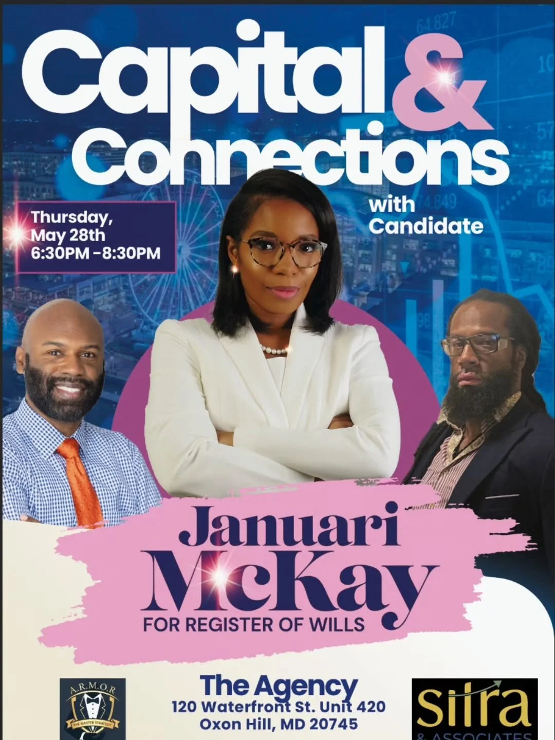 I&rsquo;m reaching out because I am personally supporting Januari McKay for Register of Wills, and I&rsquo;d love for you to join us (Lamont, Januari, and I) for a special Meet
&amp; Greet at National Harbor to hear from her directly.&nbsp; 

It&rsqu