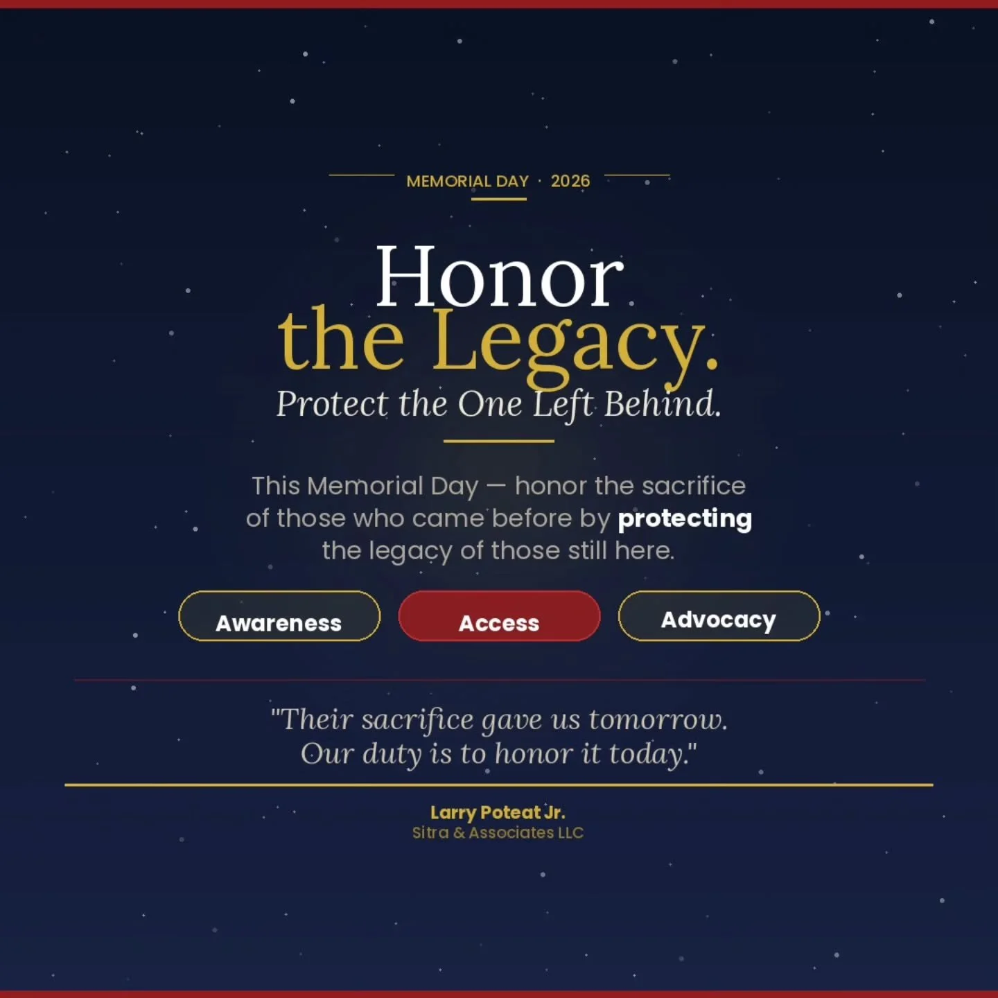 🇺🇸 This Memorial Day, we pause to honor the brave men and women who sacrificed everything to protect our families, our freedoms, and our future.

Their legacy reminds us that what we build &mdash; and what we leave behind &mdash; matters deeply.

Y