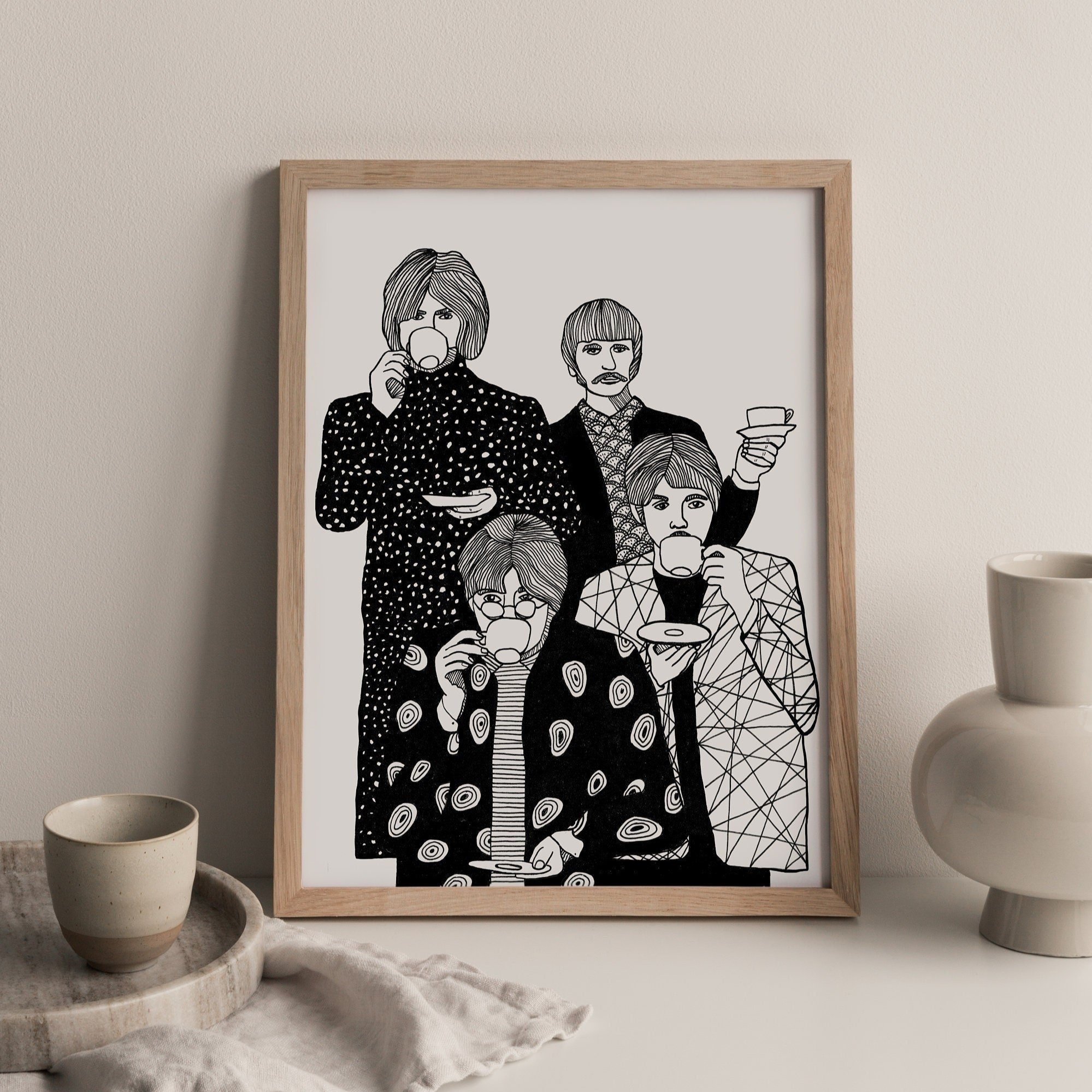 The Beatles Drinking Tea Art Print