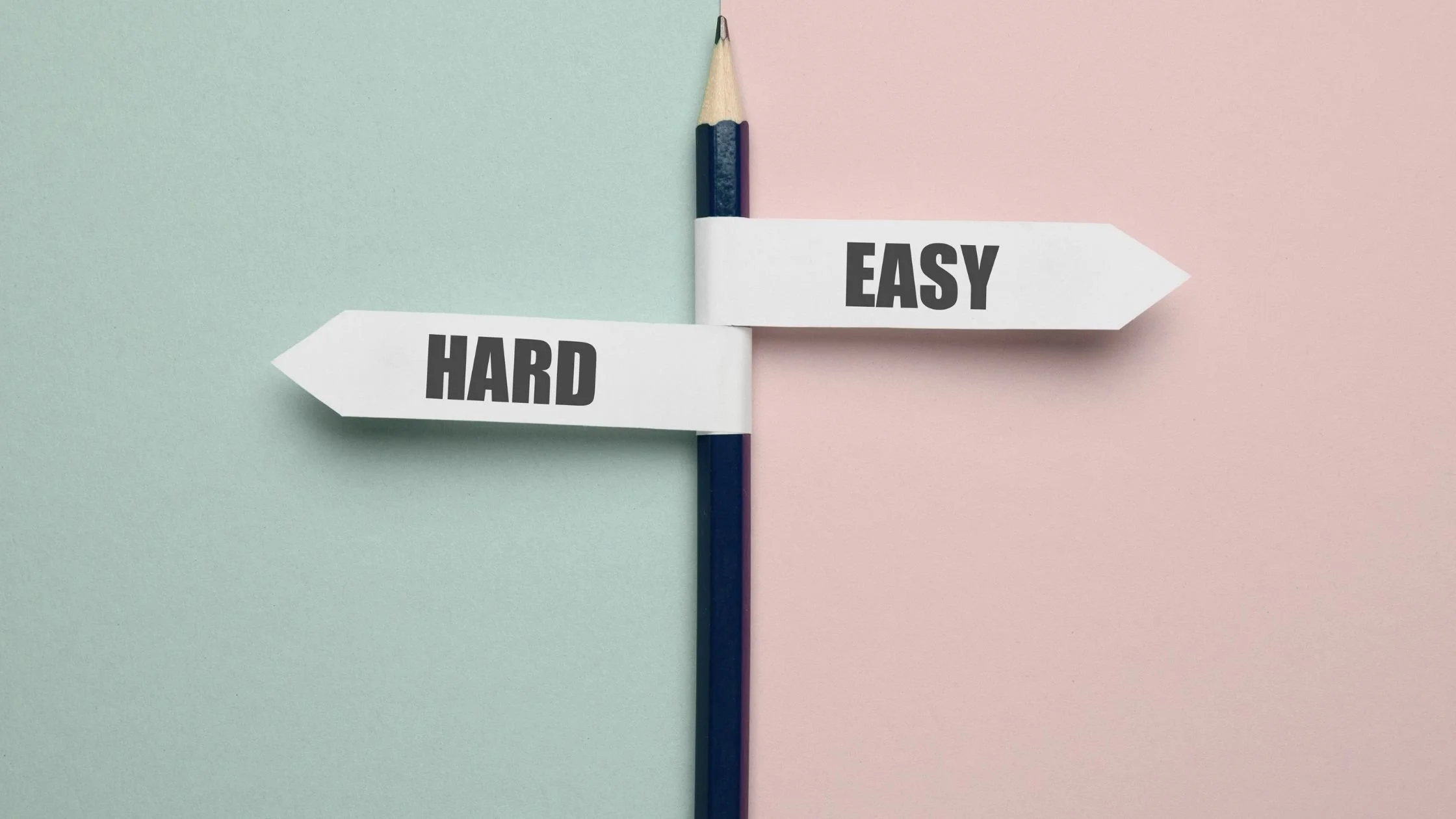 Website design signpost showing two paths: an easy way for simple, streamlined websites and a hard way for overcomplicated, cluttered sites. Web design, minimalism, user experience