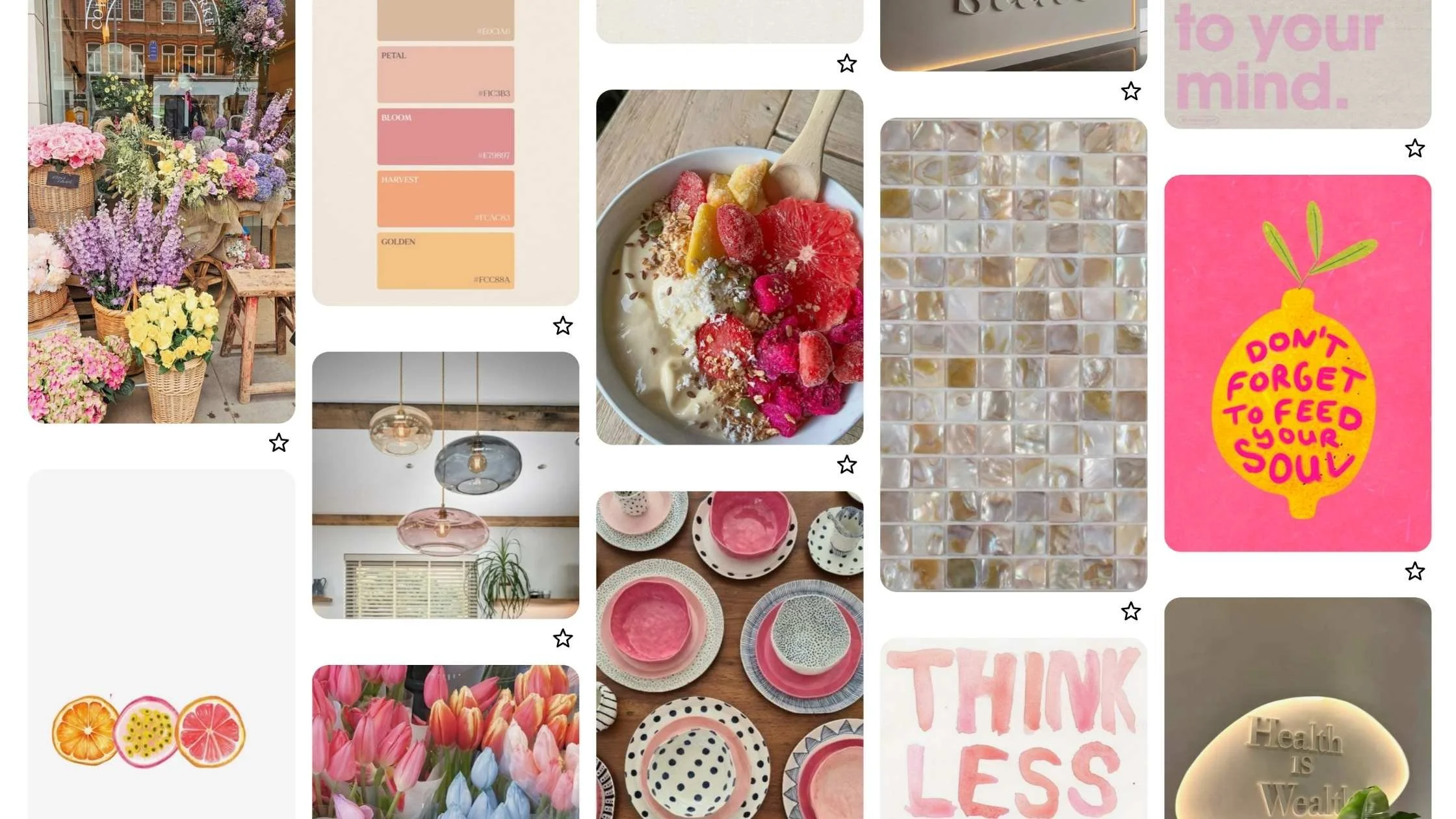 Pinterest mood board showing inspiration for the Hollatte café branding project